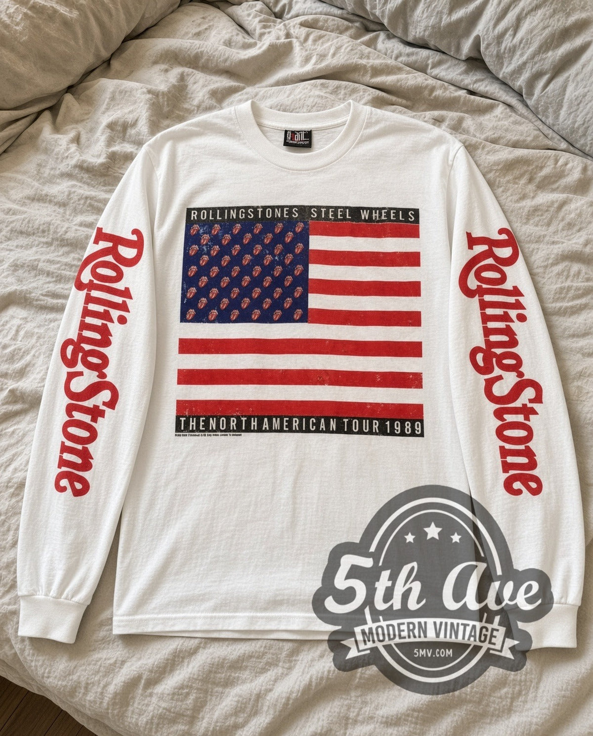 The Rolling Stones Steel Wheels Flag vintage band long sleeve tee laid flat