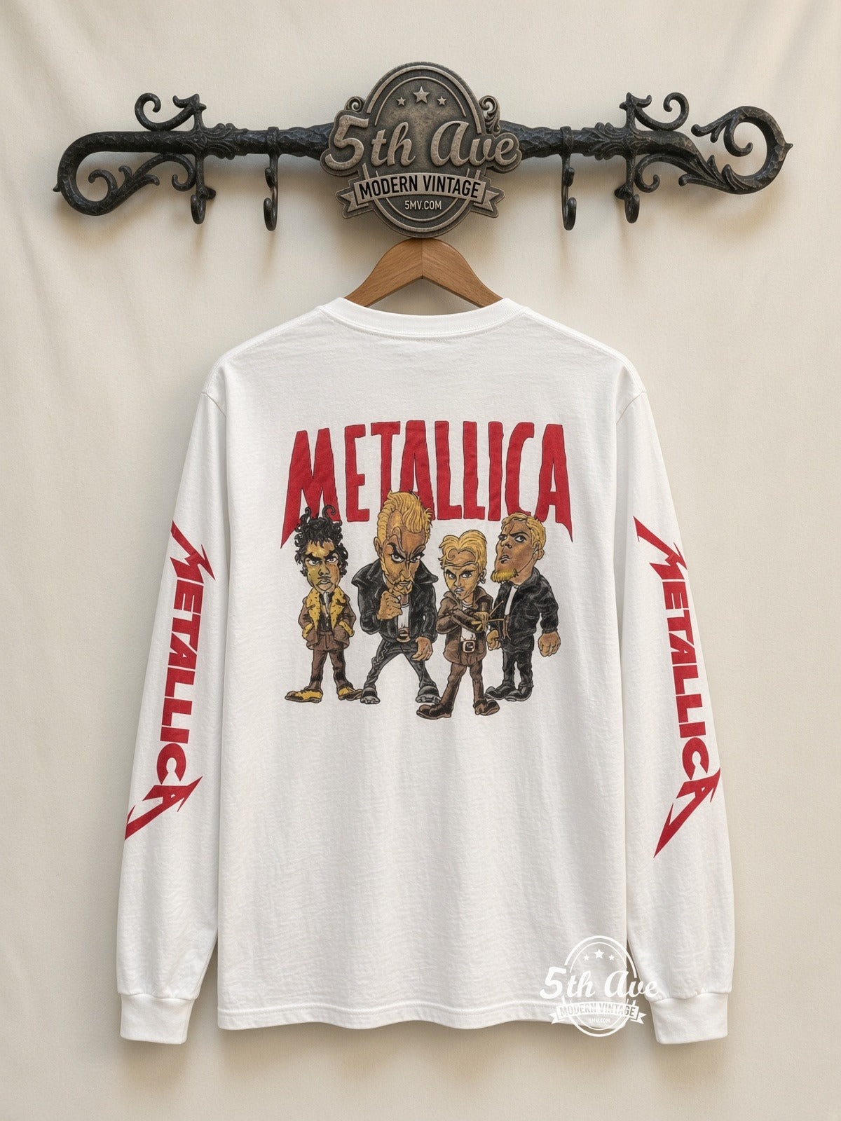 ETS LS 81 Metallica Cartoon Band long sleeve vintage tee on rack, back