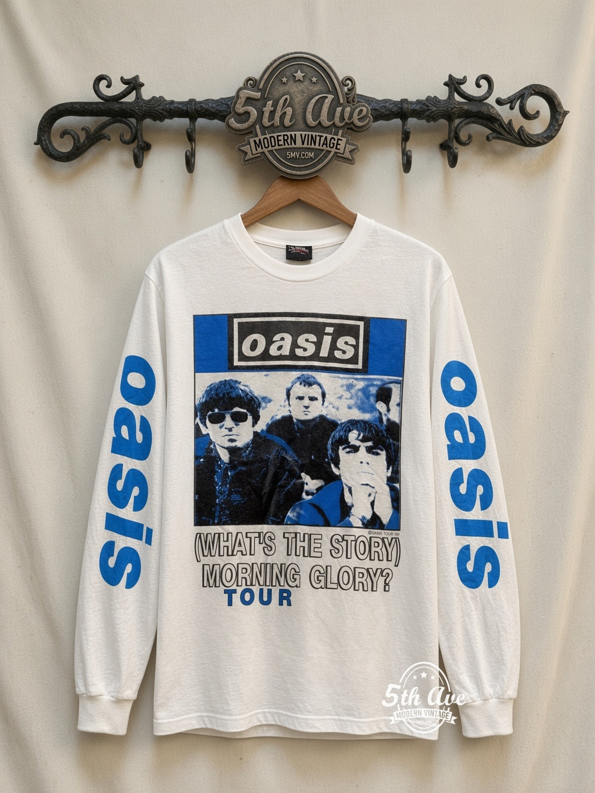 ETS LS 82 Oasis Morning Glory Tour long sleeve vintage tee on rack, front