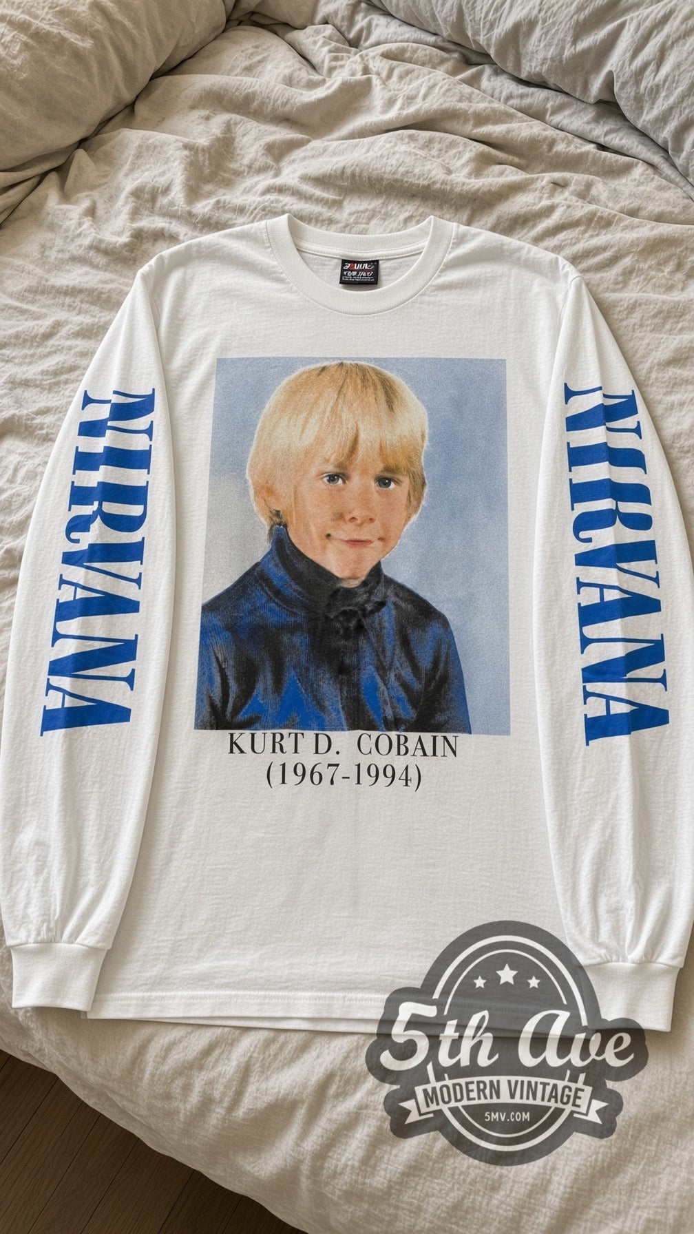 Nirvana Young Kurt Cobain vintage band long sleeve tee laid flat