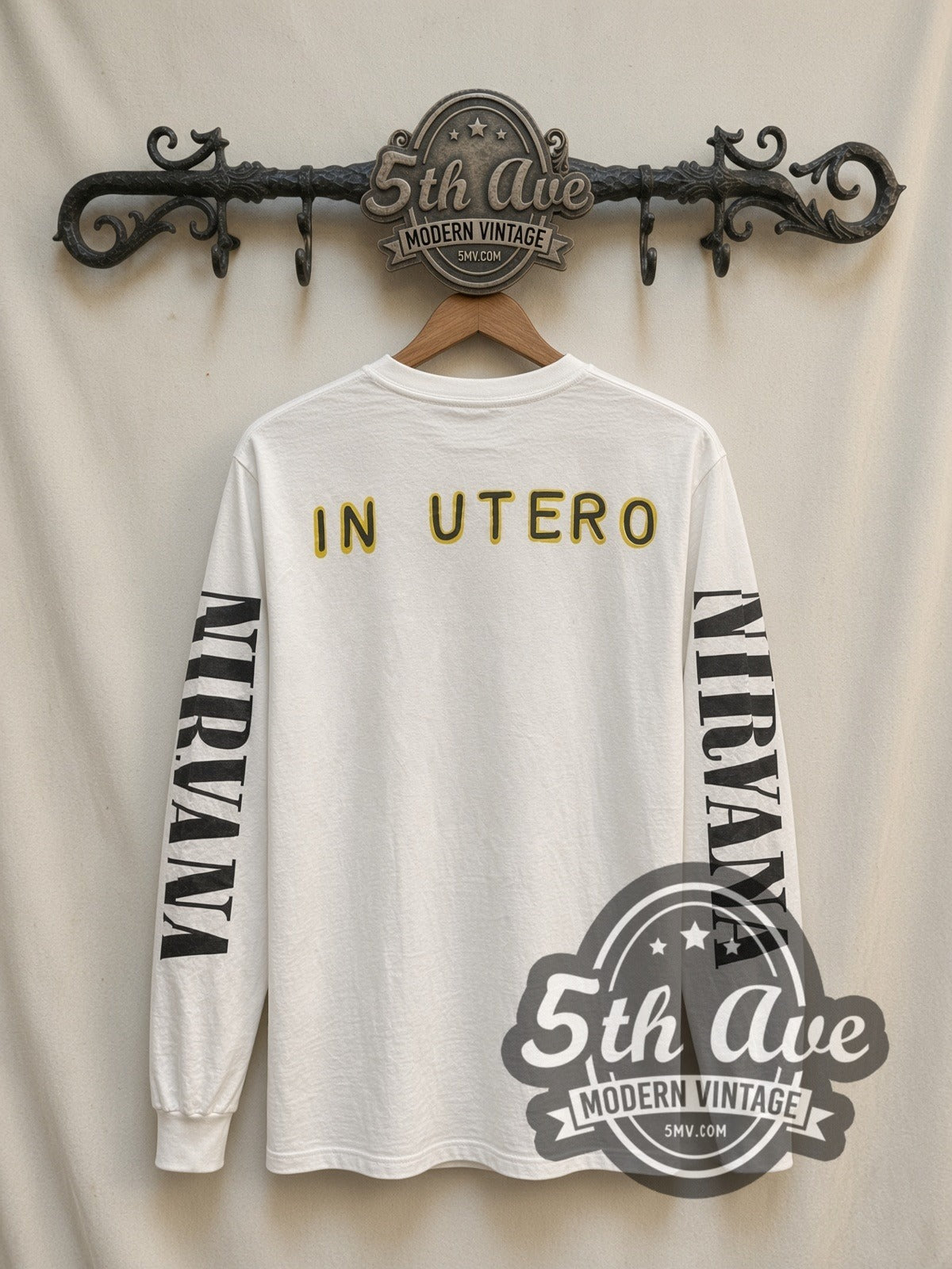 Nirvana In Utero Angel vintage band long sleeve t-shirt in white, back view on the 5MV rack
