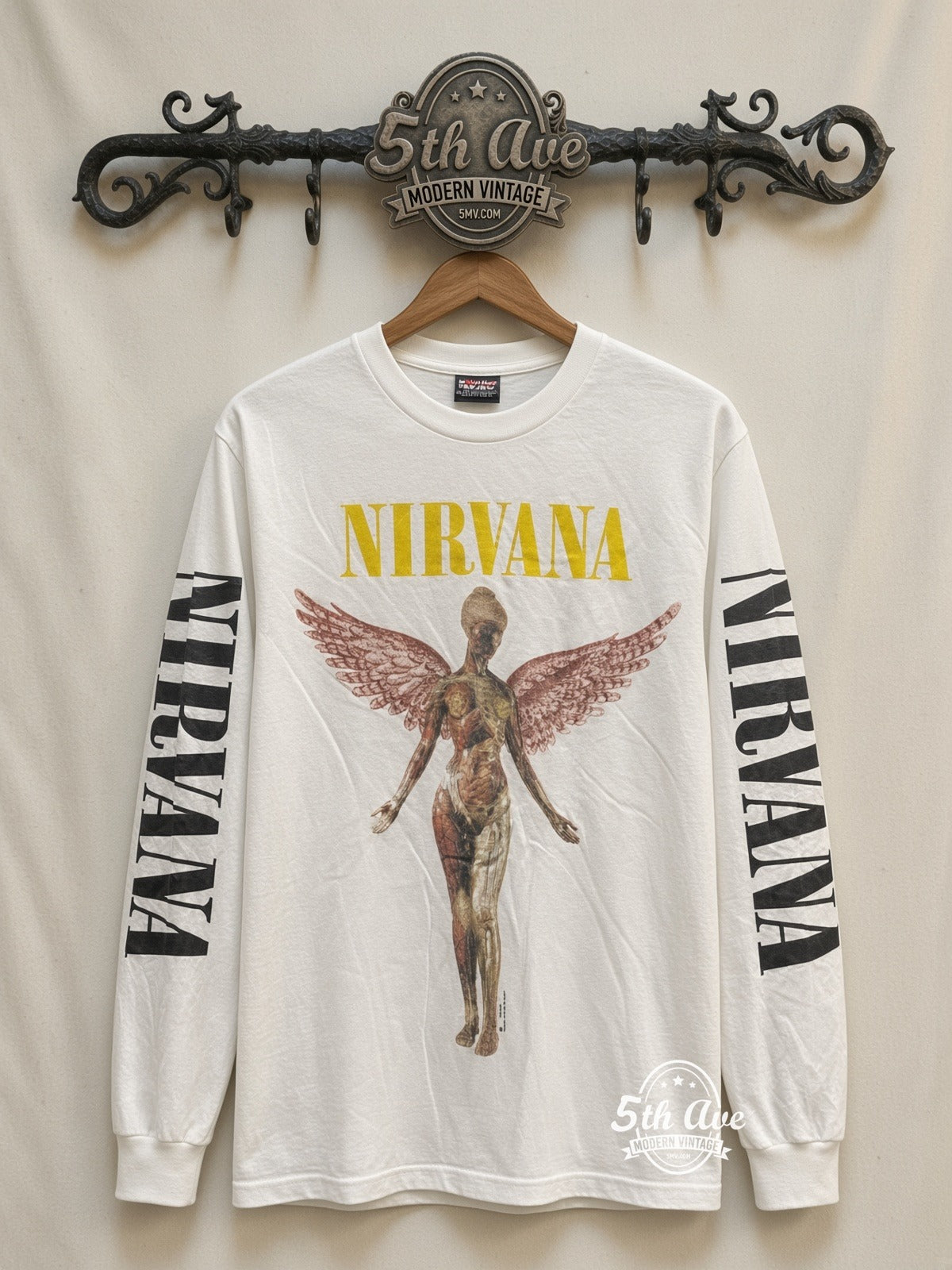 ETS LS 85 Nirvana In Utero Angel long sleeve vintage tee on rack, front