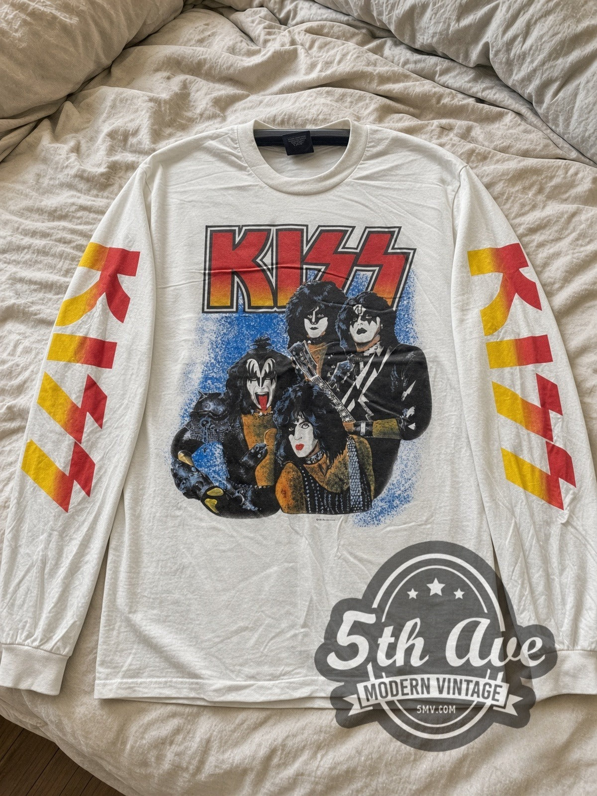 KISS Band Portrait vintage band long sleeve tee laid flat