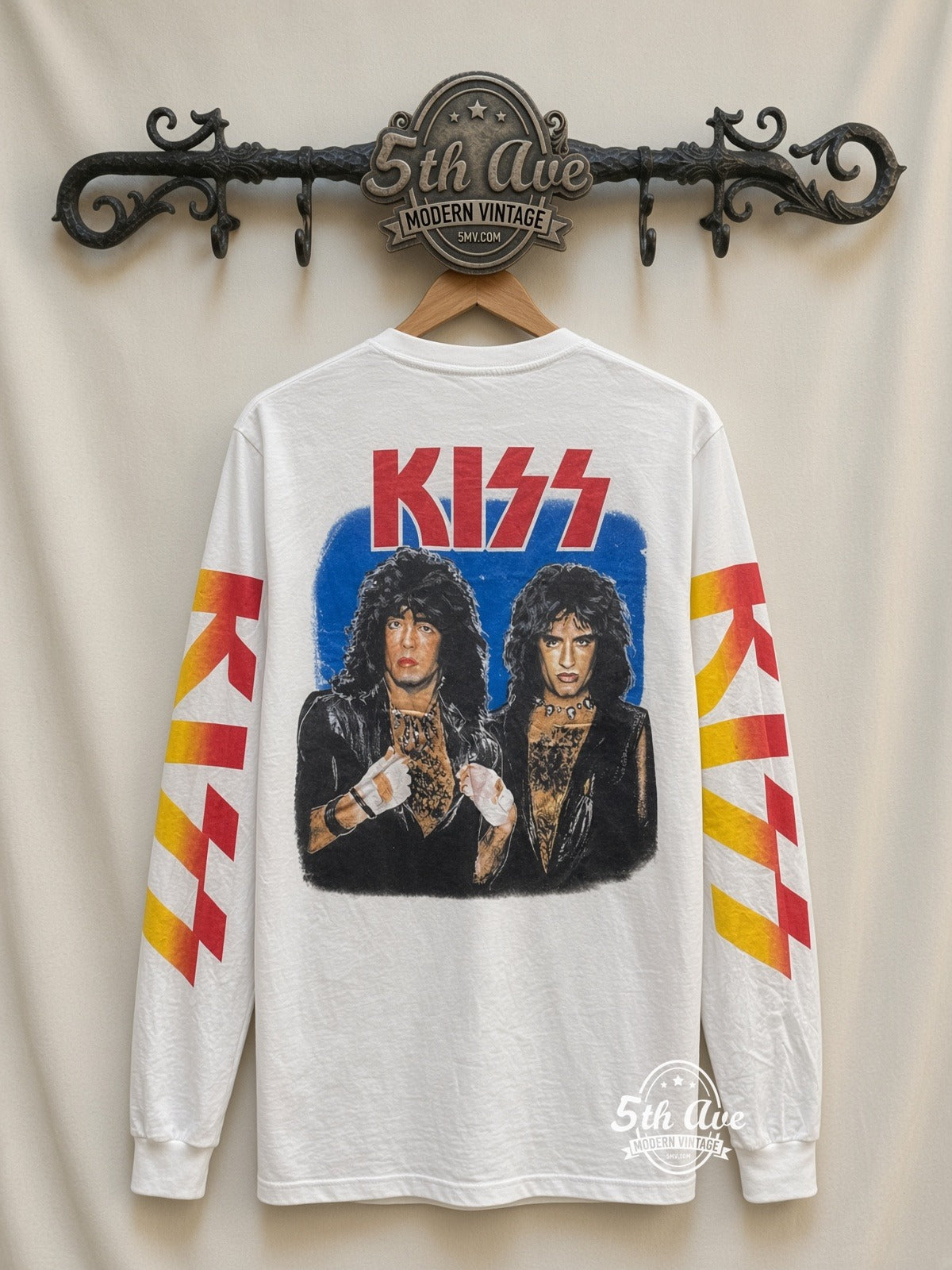 ETS LS 86 KISS Band Portrait long sleeve vintage tee on rack, back