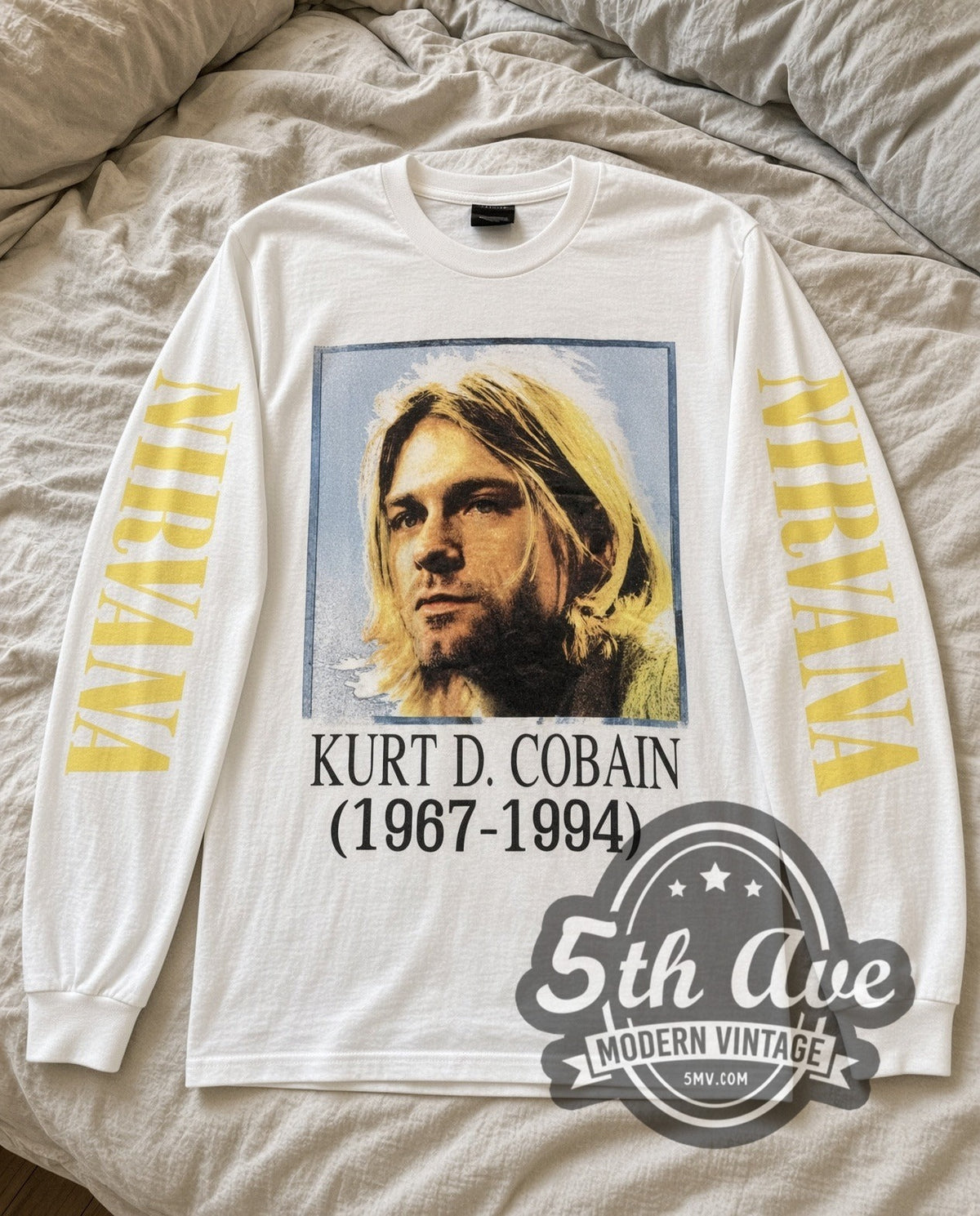 Nirvana Kurt Cobain Portrait vintage band long sleeve tee laid flat