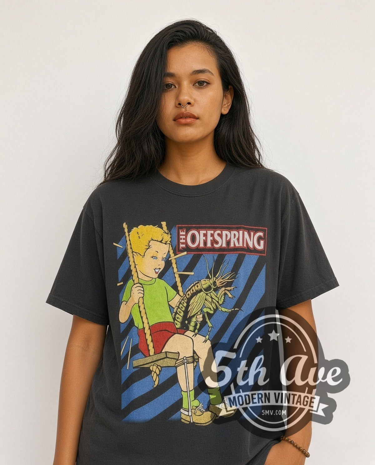 Model wearing The Offspring Veritas vintage band t-shirt in black