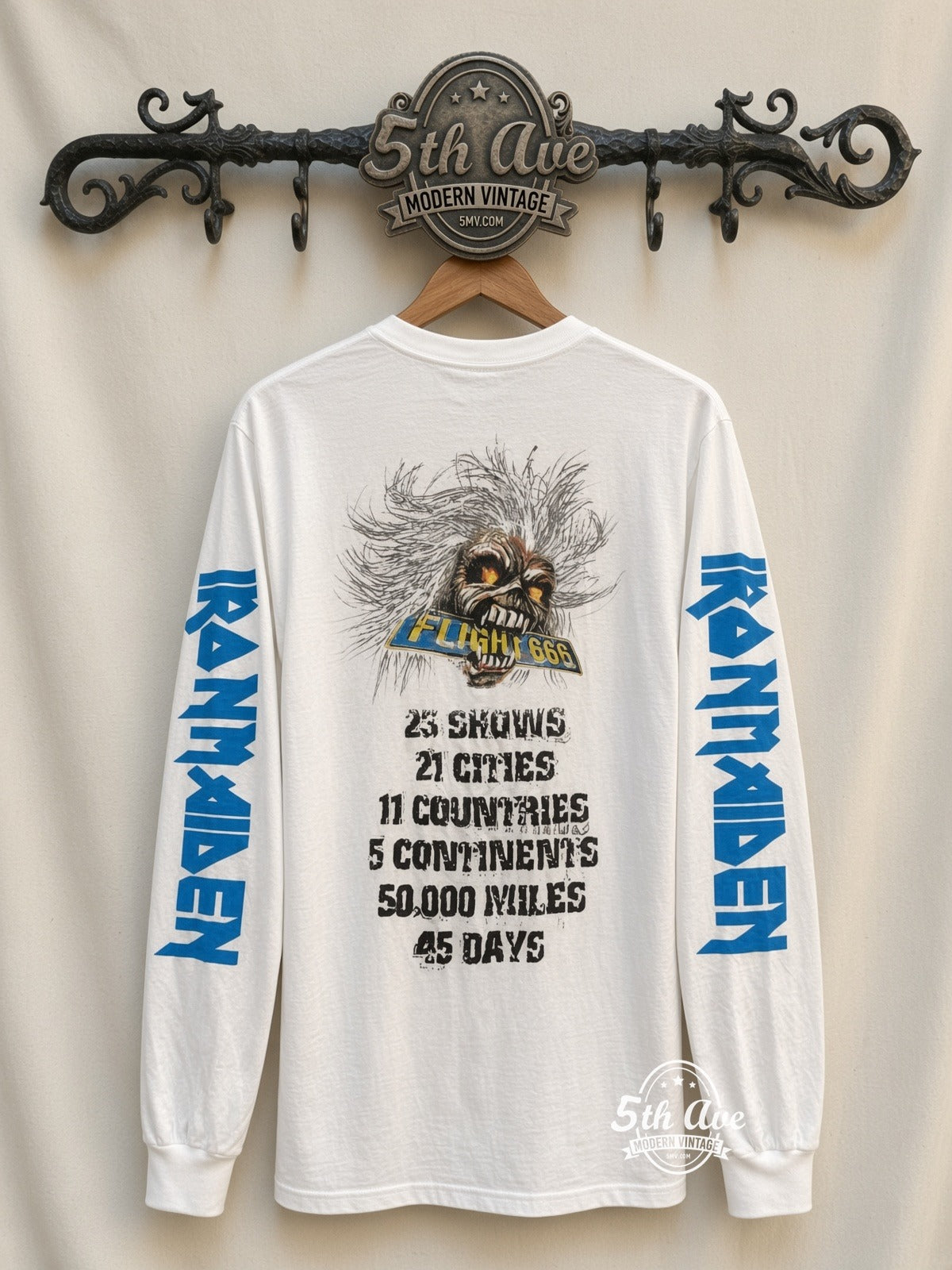 ETS LS 88 Iron Maiden Flight 666 long sleeve vintage tee on rack, back