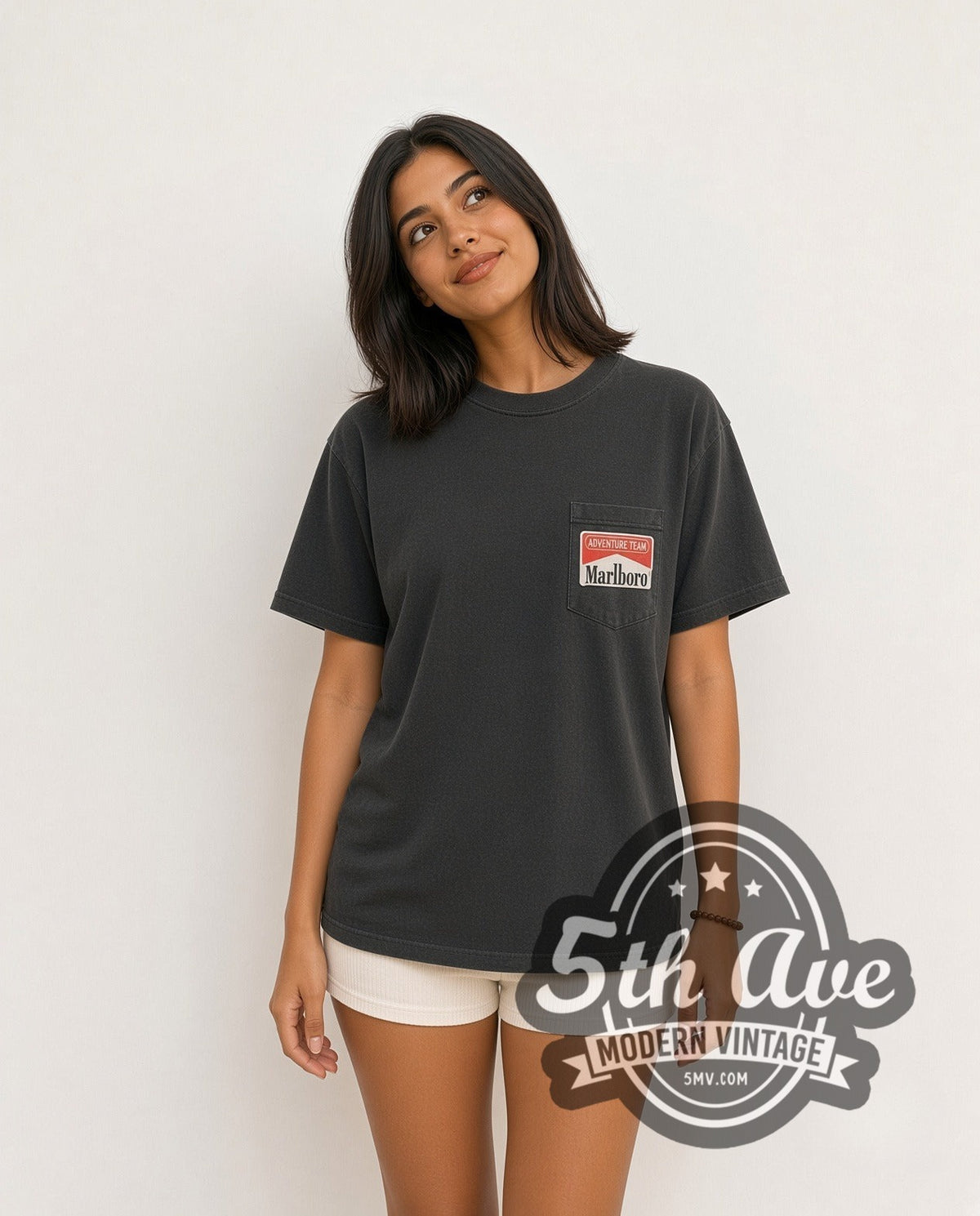 Model wearing the Marlboro Cowboy vintage graphic tee in black