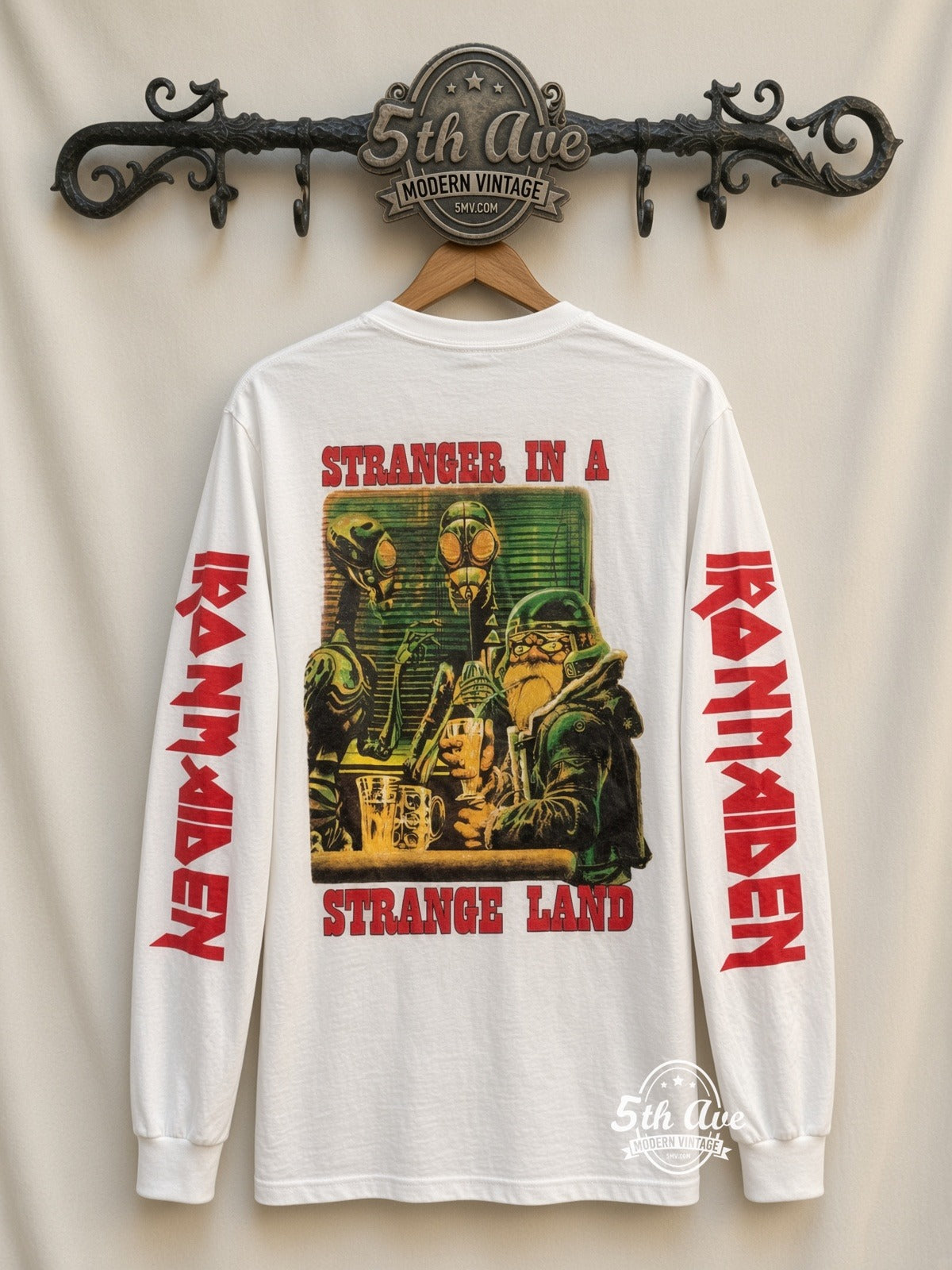 ETS LS 91 Iron Maiden Make My Day long sleeve vintage tee on rack, back