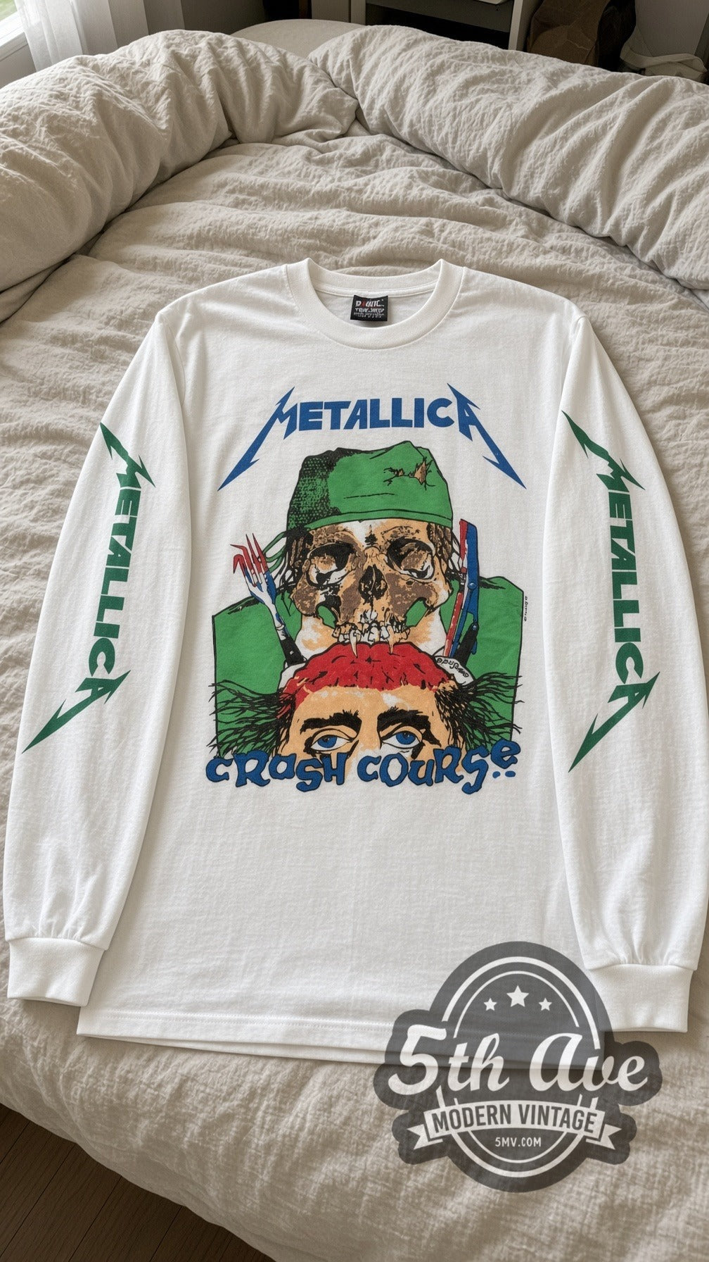 Metallica Crash Course vintage band long sleeve tee laid flat