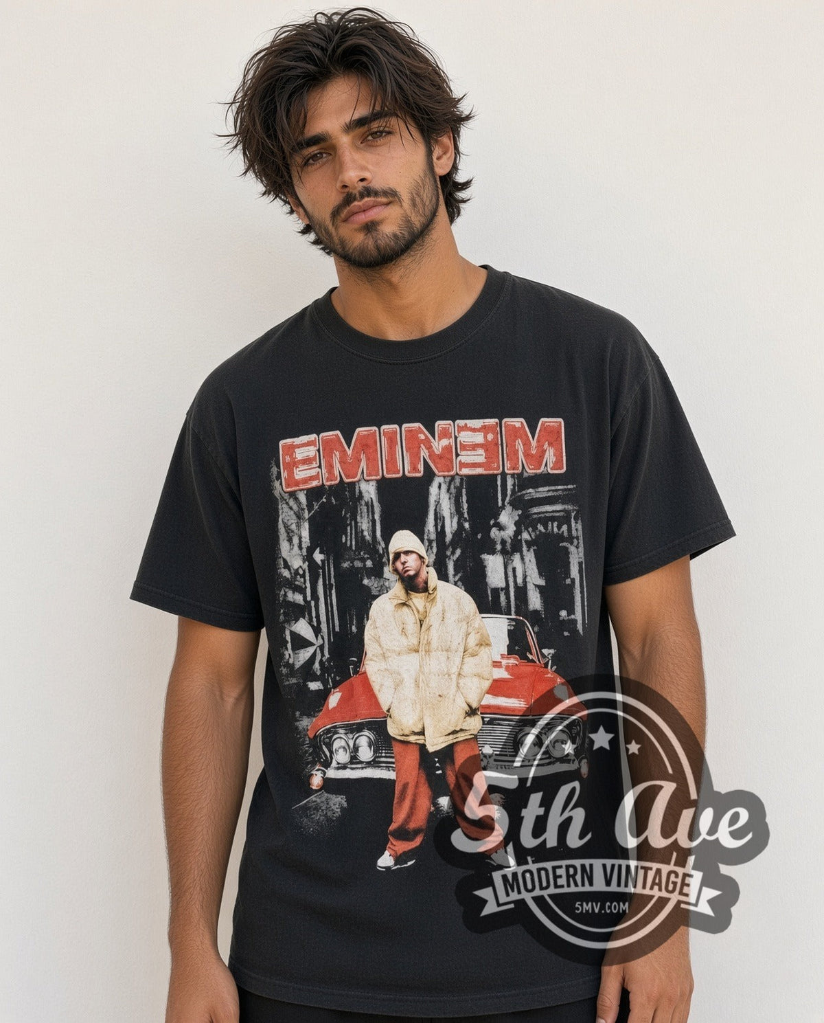 Model wearing the Eminem Anger Management Tour EMINƎM vintage rap tee in black
