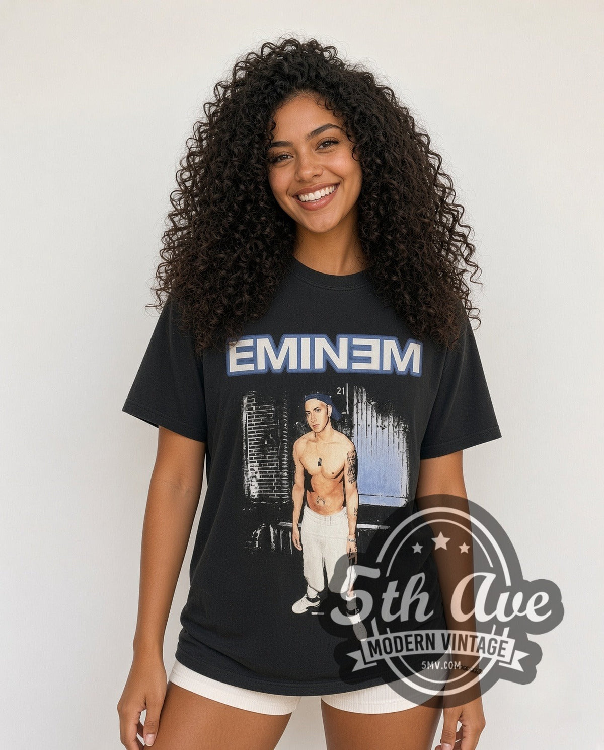 Model wearing the Eminem Pinhead EMINƎM vintage rap tee in black