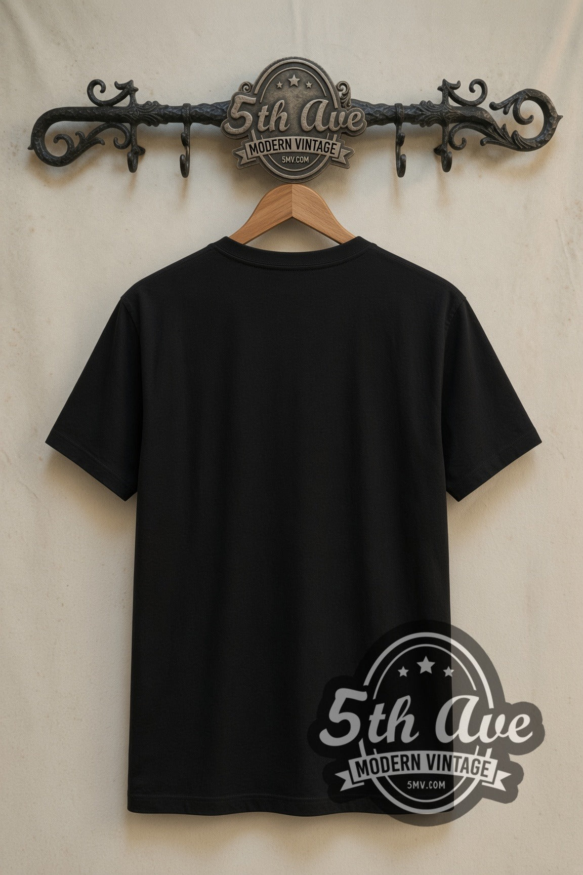 Plain black back of A Nightmare on Elm Street Freddy Krueger Sweet Dreams double stitched tee on rack