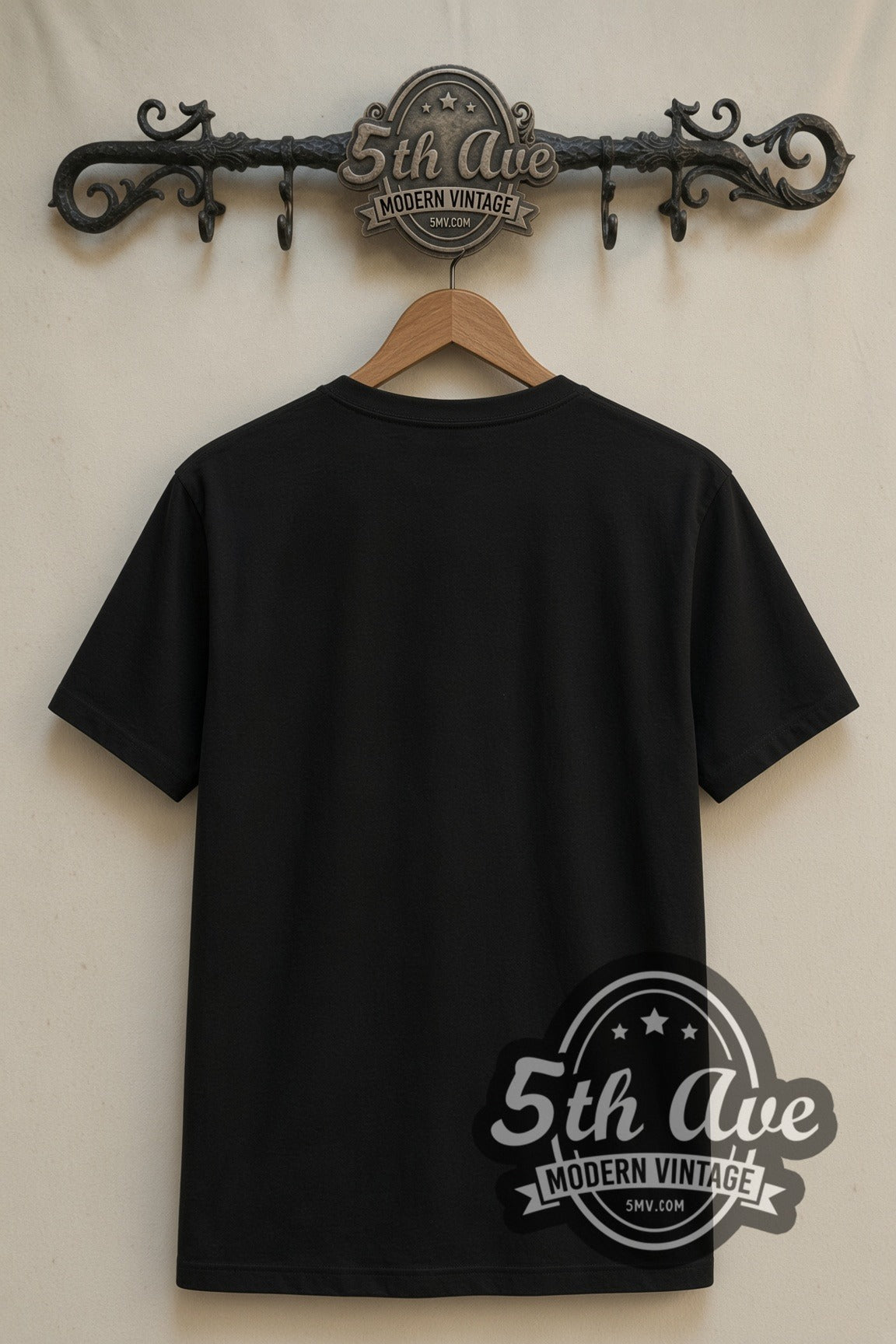Plain black back of AC/DC Angus Young and Brian Johnson Live double stitched tee on rack