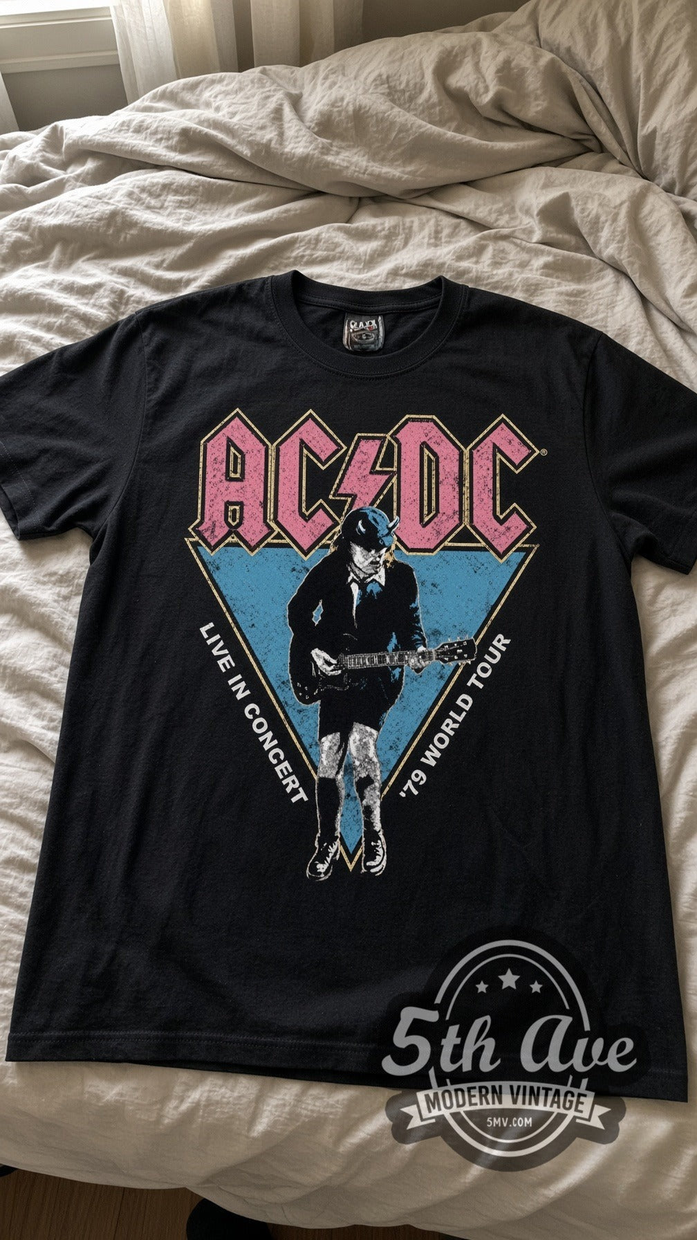 AC/DC Live in Concert '79 World Tour vintage band tee laid flat