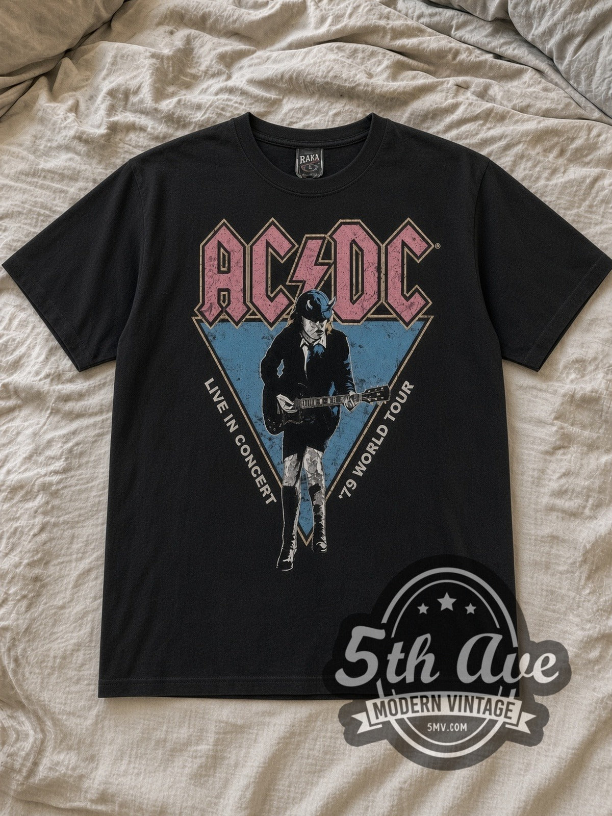 AC/DC Live in Concert '79 World Tour vintage band tee laid flat