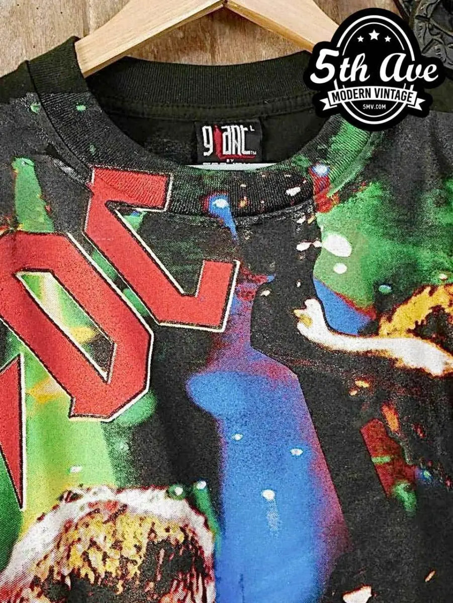 AC/DC's Angus Young Shreds in All-Over Print Tee - Vintage Band Shirts