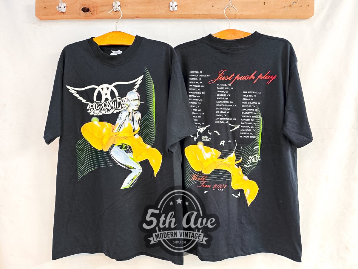 AEROSMITH Just push play Tシャツ ブラック　フェード Aerosmith 'Just Push Play' Tour 2001 - Vintage Reprint Band T-Shirt