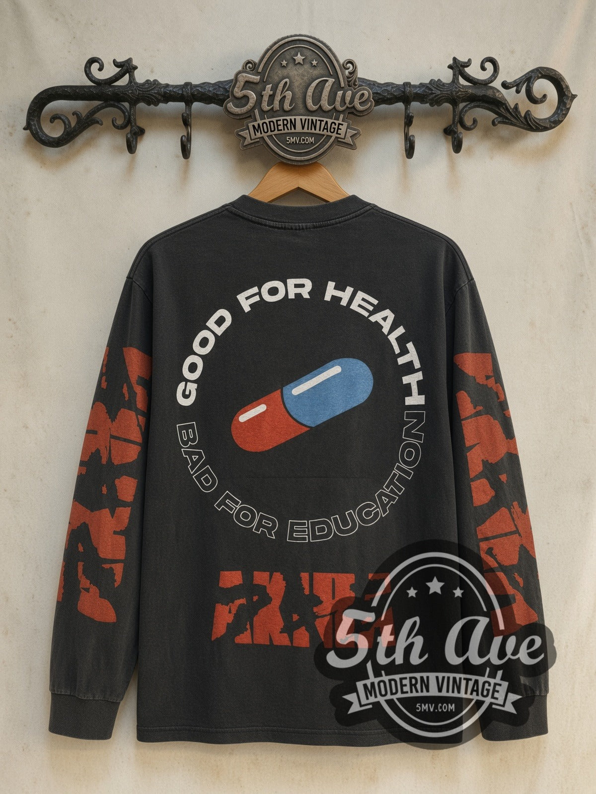 Akira Good for Health Bad for Education Pill Long Sleeve vintage anime tee back on cream 5th Ave rack