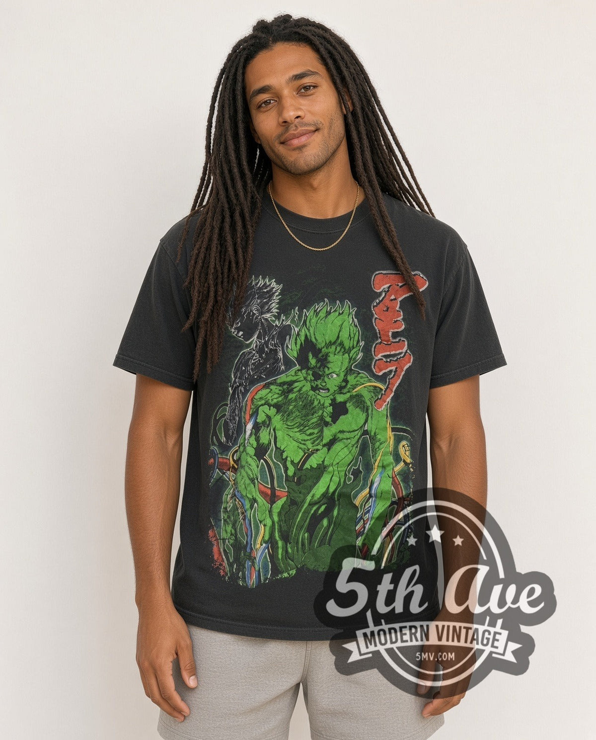 Model wearing the Akira Green Mutated Tetsuo vintage anime t-shirt