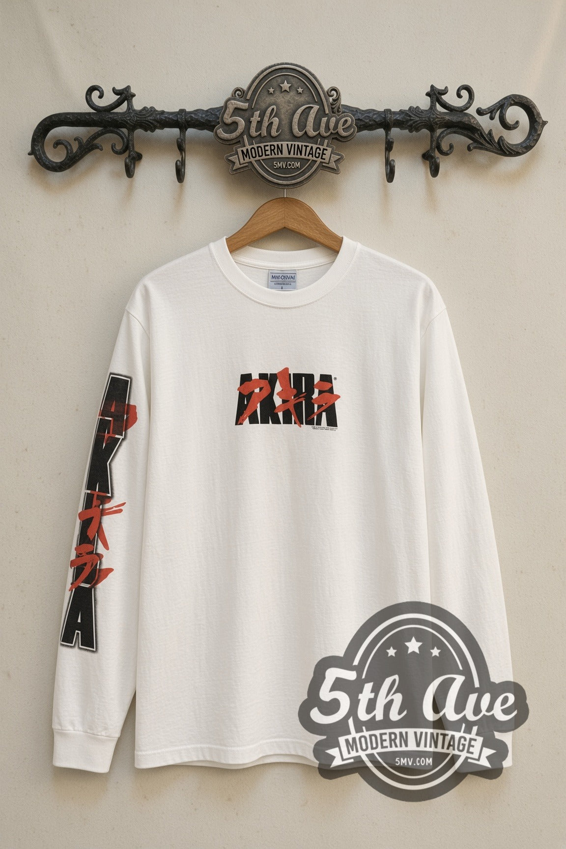 Akira small logo long sleeve front on the 5MV rack