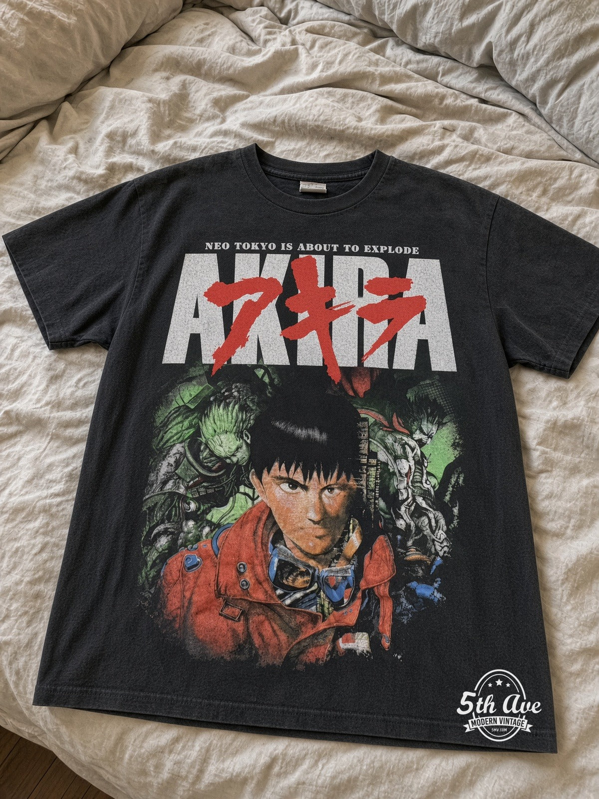 Akira Kaneda Neo Tokyo Explode Capsule Throne vintage tee laid on bed