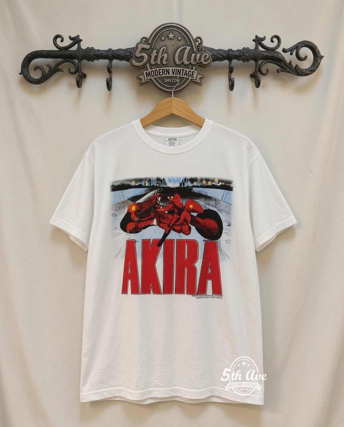 Akira Motorcycle Tribute T-Shirt: Exclusive Limited Edition vintage tee on 5th Ave cream rack — front