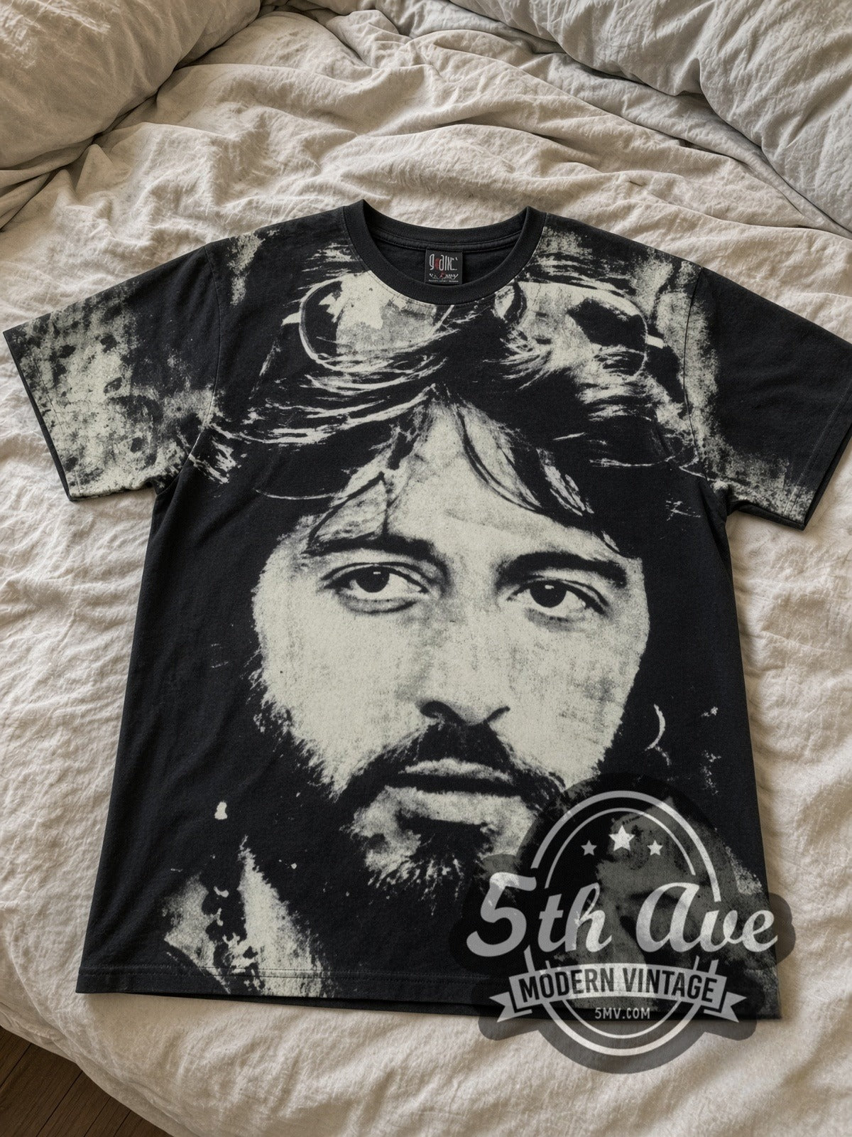 Al Pacino Serpico Sunglasses all-over-print vintage graphic tee laid flat