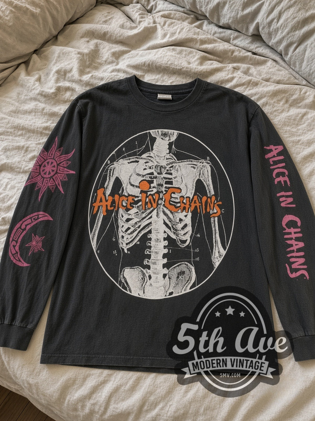 Alice in Chains Skeleton Anatomy vintage band long sleeve tee laid flat