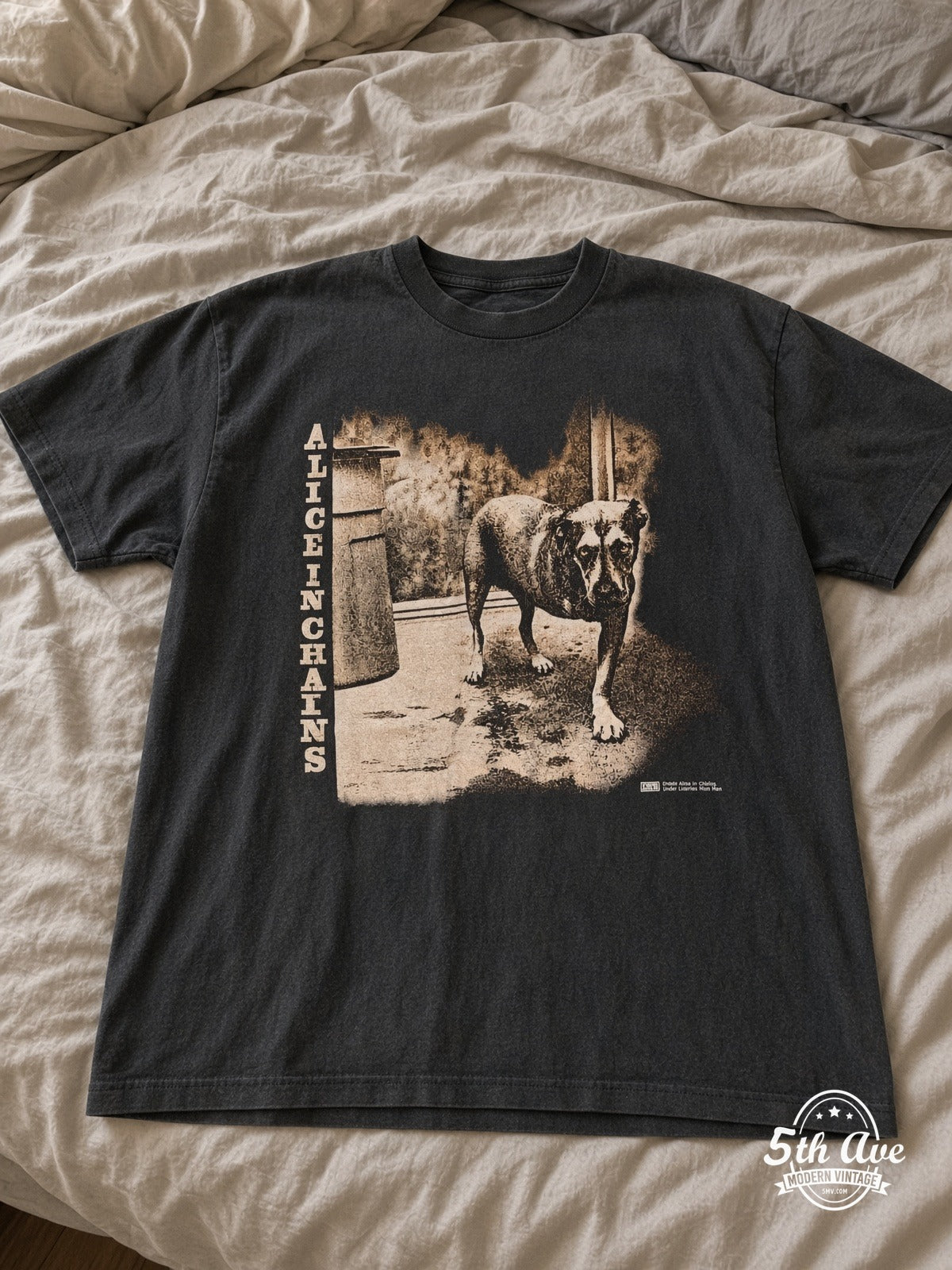 Alice in Chains Tripod vintage band tee laid on bed