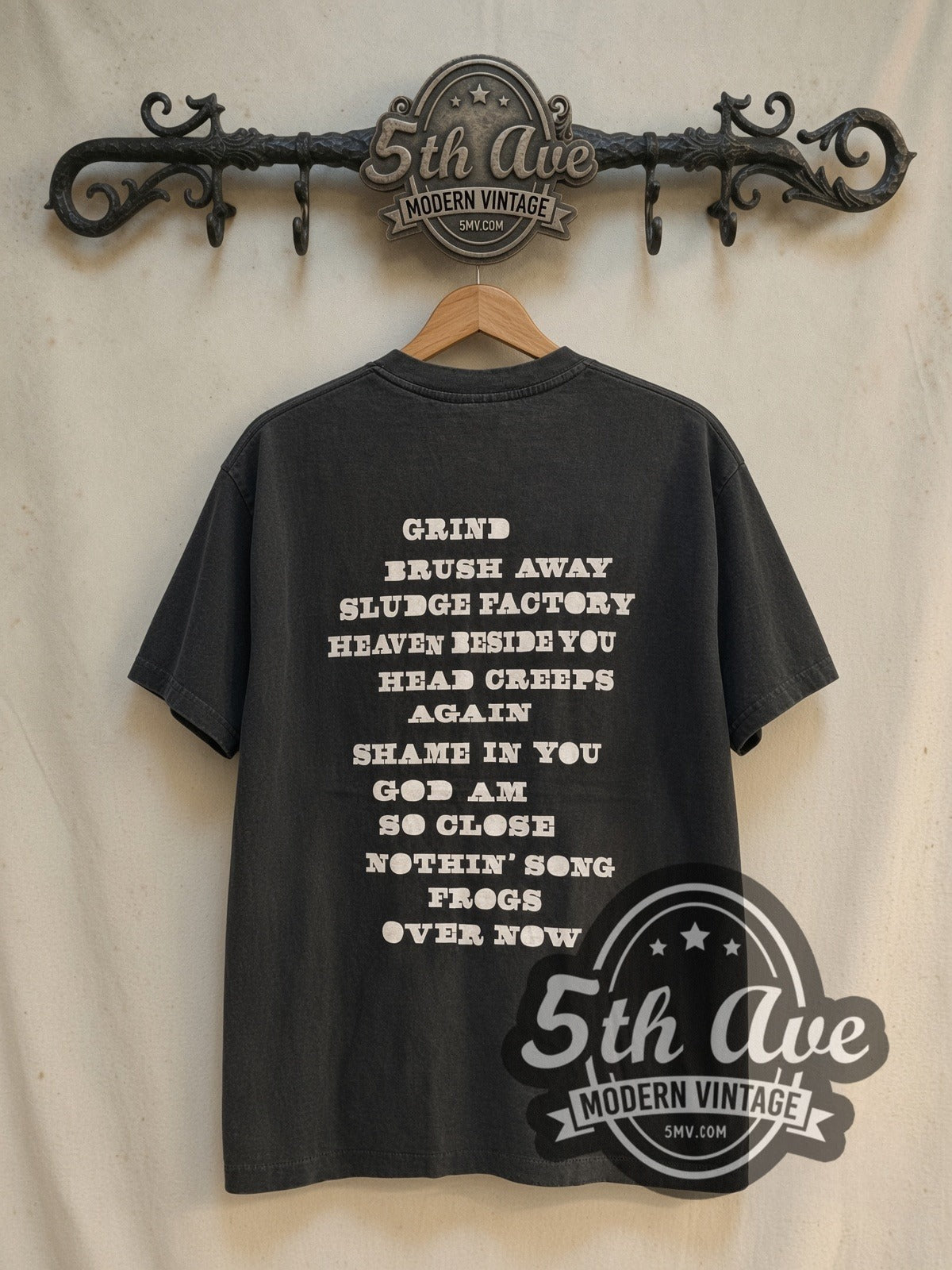 Alice in Chains Tripod / Self-Titled vintage band t-shirt, back view on a display rack