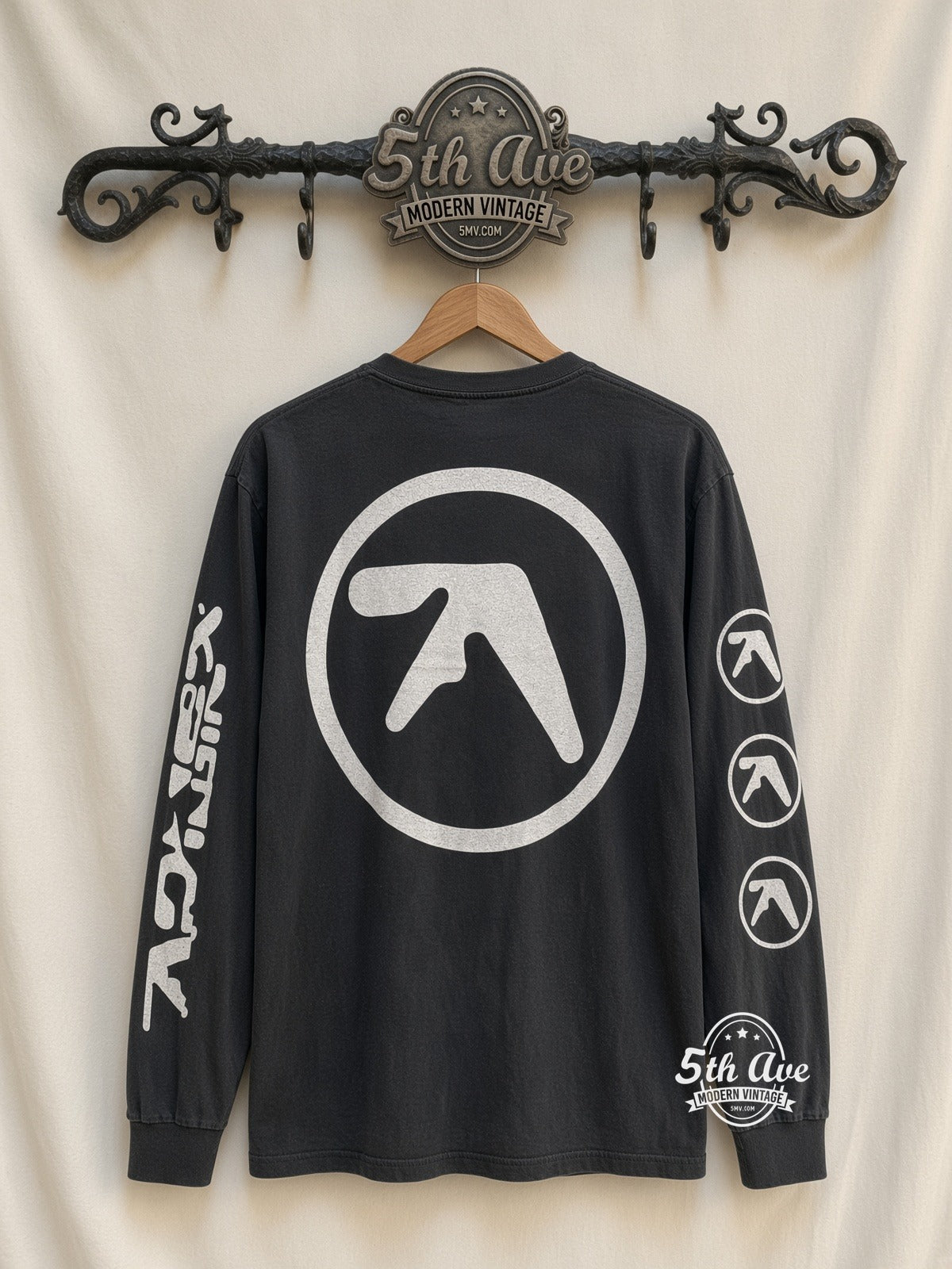 Aphex Twin Richard D. James Grin vintage t-shirt back on rack
