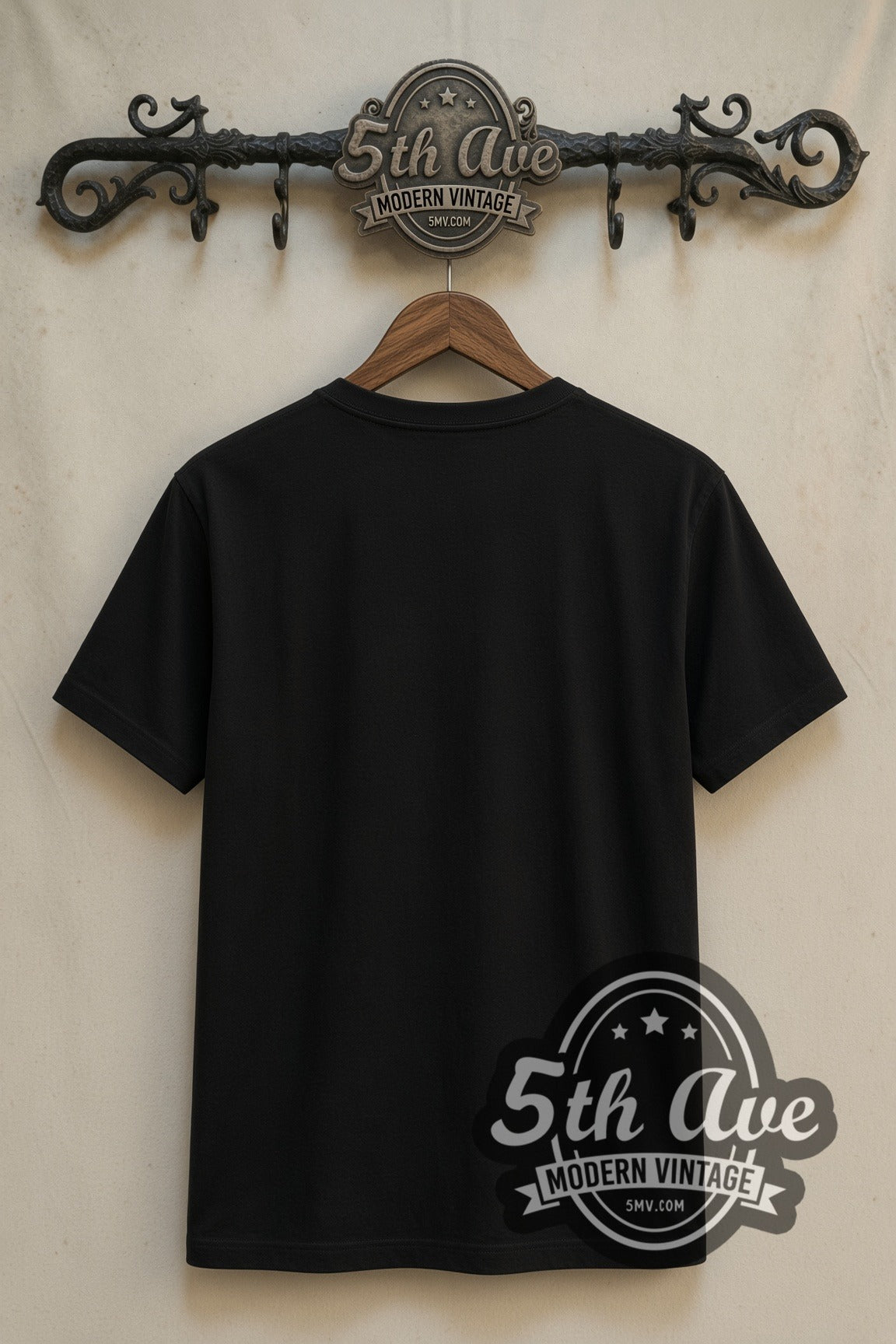 Plain black back of Aquaman and the Lost Kingdom double stitched tee on rack