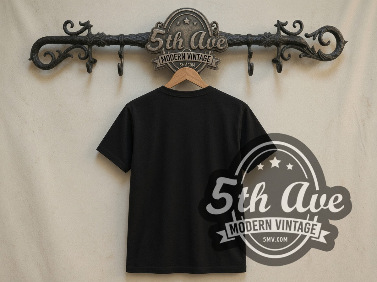Plain black back of Avenged Sevenfold Comic Panel Collage double stitched tee on rack