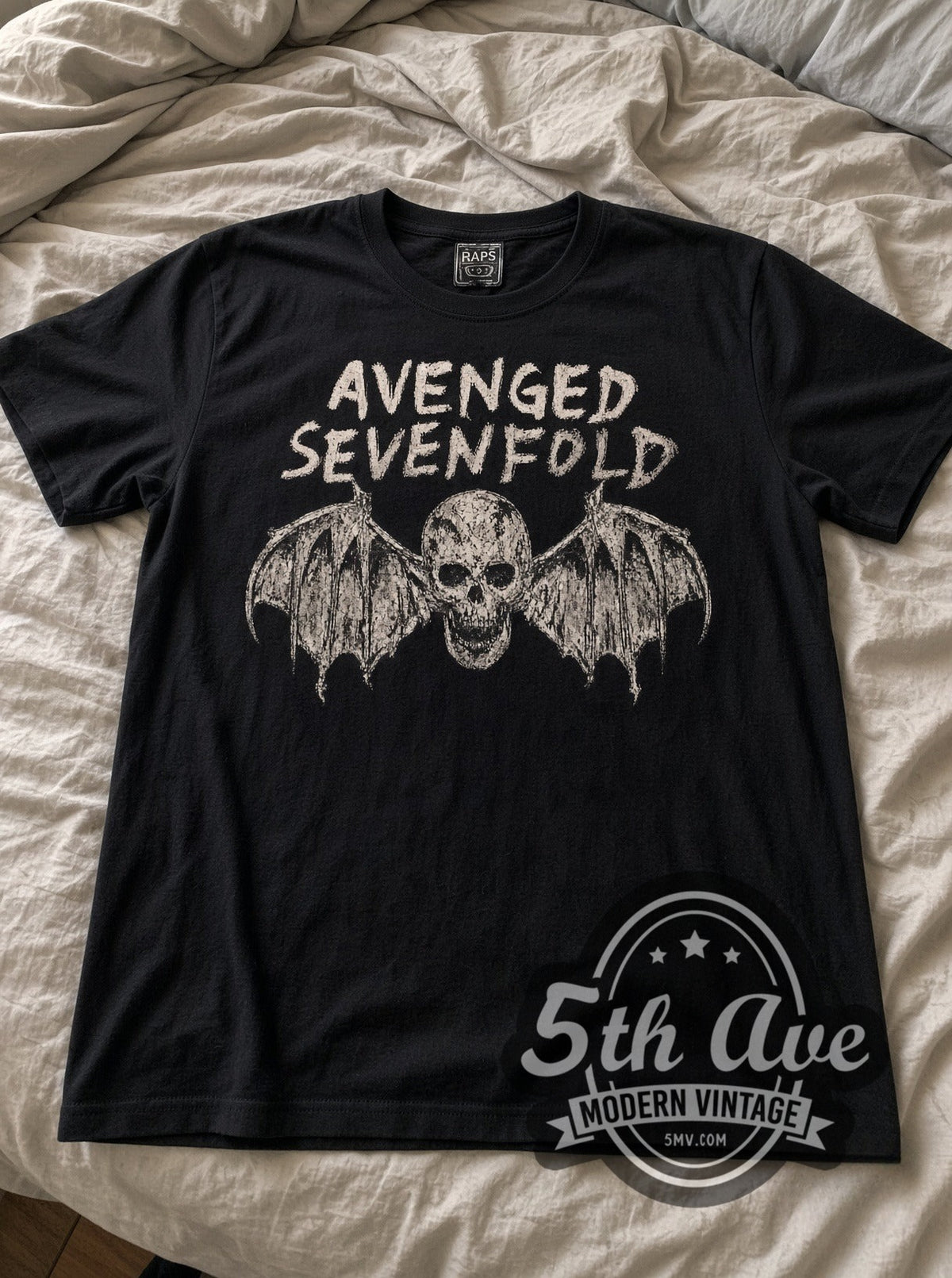 Avenged Sevenfold Deathbat vintage band tee laid flat
