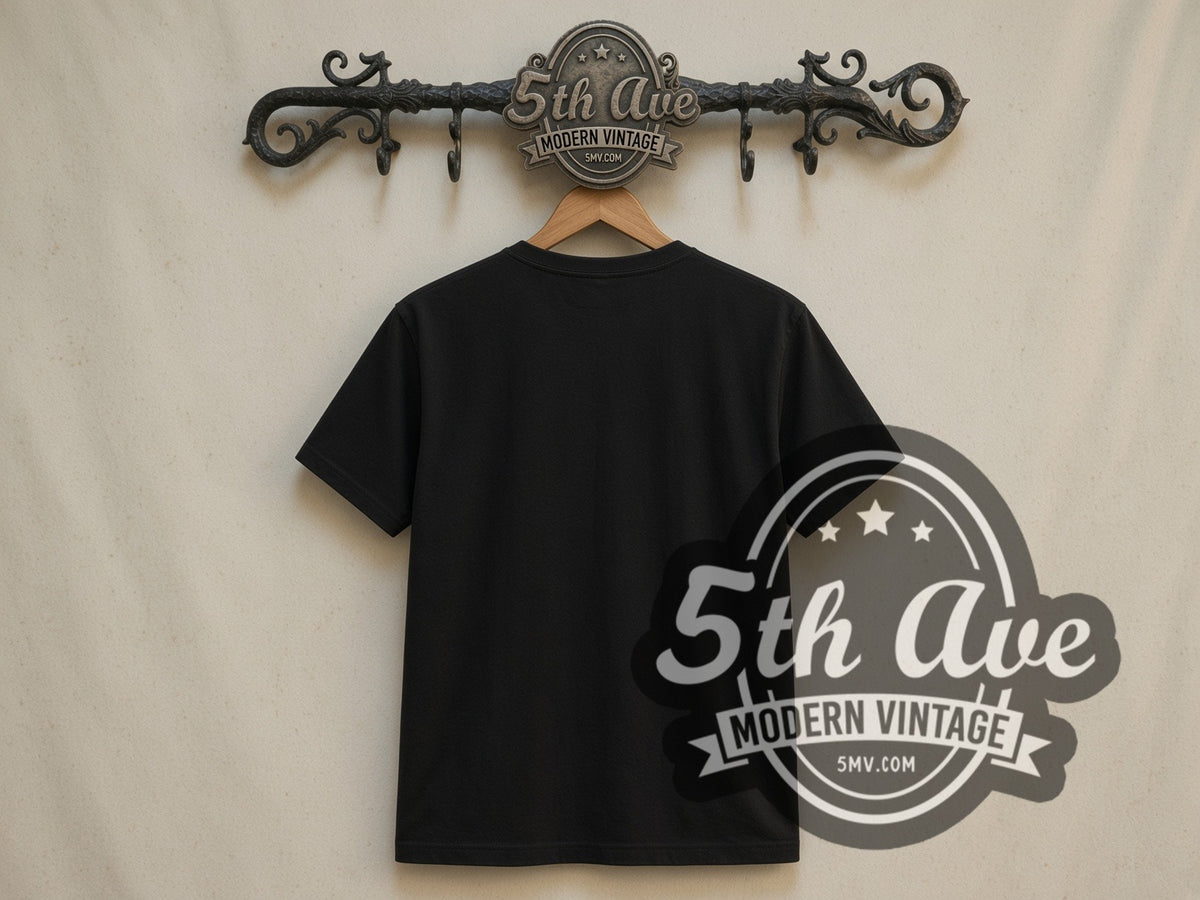 Plain black back of Babymetal Fox Mask Trio double stitched tee on rack
