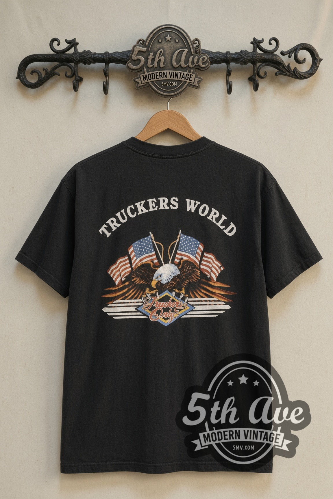 Back print of Bad to the Bone Bull Rider & Truckers World Eagle tee on 5th Ave rack
