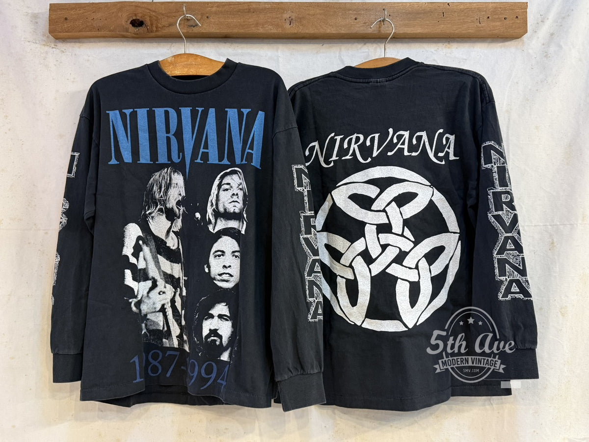 Nirvana vintage band t-shirt front and back on hangers