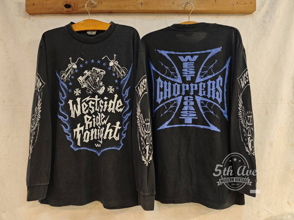 West Coast Choppers vintage band t-shirt front and back on hangers