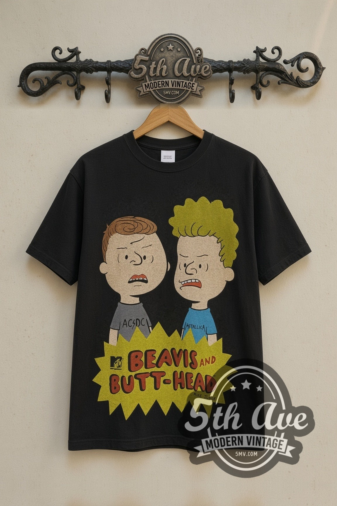 Beavis and Butt-Head Comic Strip Couch cartoon tee front on 5th Ave iron rack