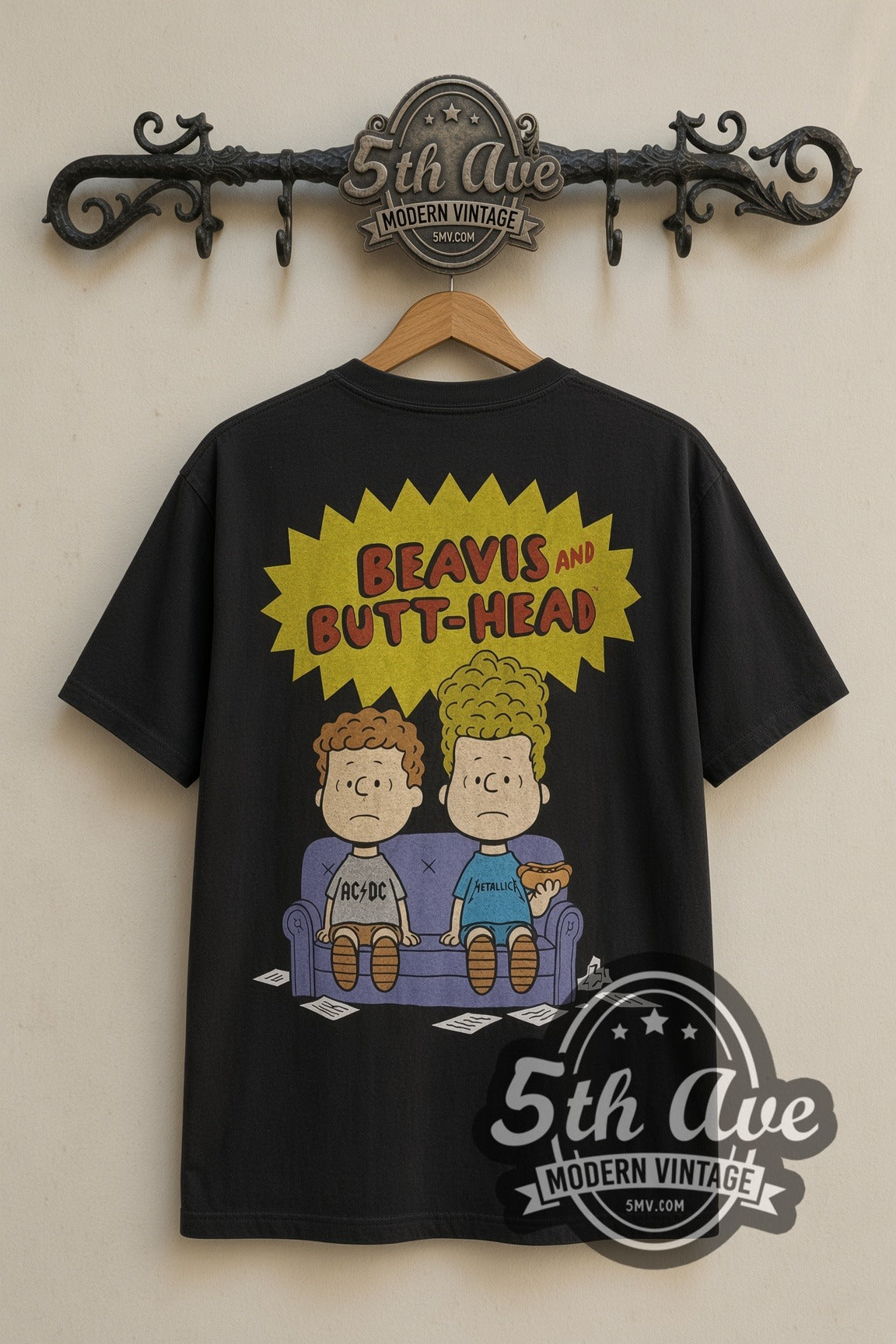 Back print of Beavis and Butt-Head Comic Strip Couch tee on 5th Ave rack