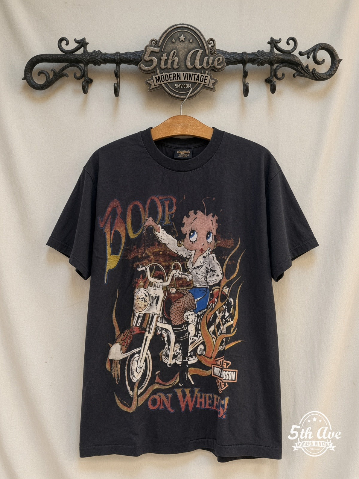 Betty Boop Boop On Wheels Harley-Davidson vintage cartoon t-shirt on rack