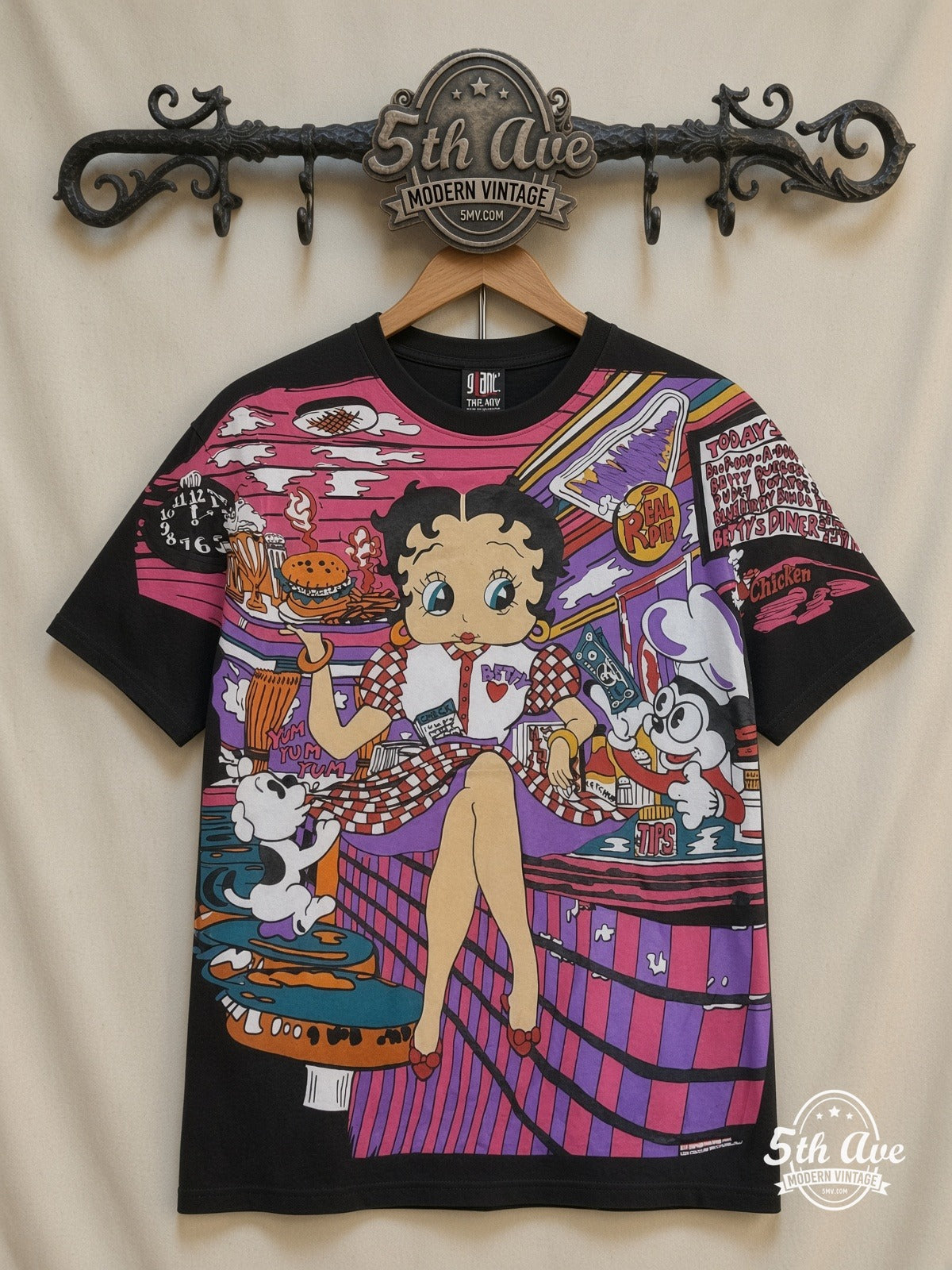 Betty Boop Betty Boop Checkered Dress Abstract all over print vintage cartoon t-shirt front on cream 5th Ave rack