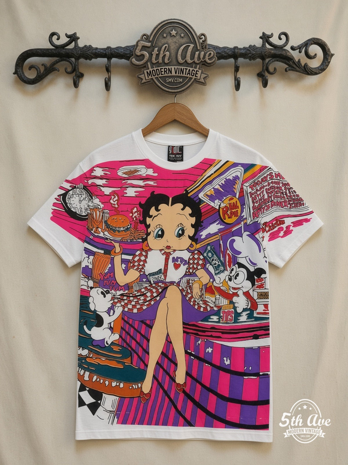 Betty Boop Betty Boop Checkered Dress Abstract all over print vintage cartoon t-shirt front on cream 5th Ave rack