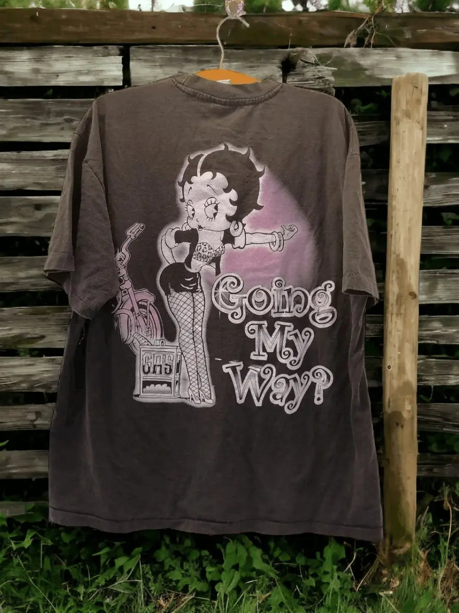 Betty Boop Going My Way? single stitch. vintage t-shirt laid on bed