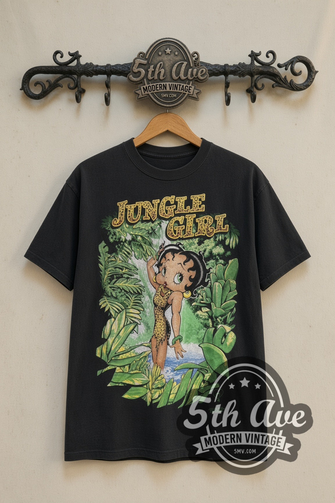 Betty Boop Jungle Girl cartoon t-shirt front on the 5MV rack