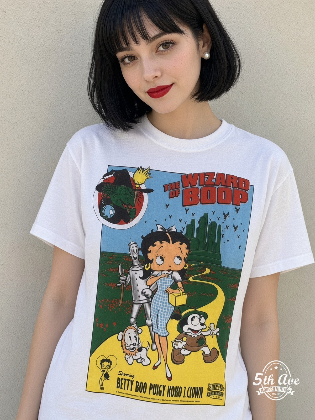 Model wearing Betty Boop The Wizard of Boop vintage t-shirt