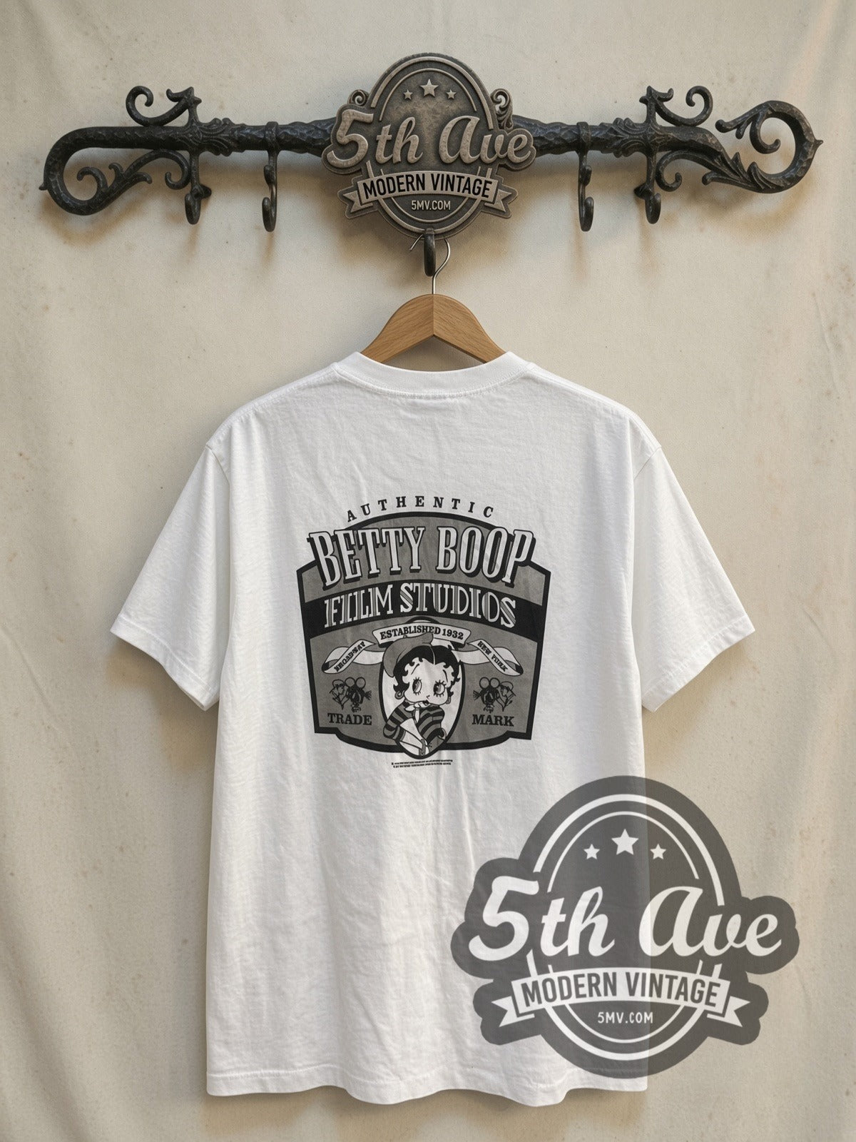 Betty Boop The Wizard of Boop vintage cartoon t-shirt, back view on a display rack