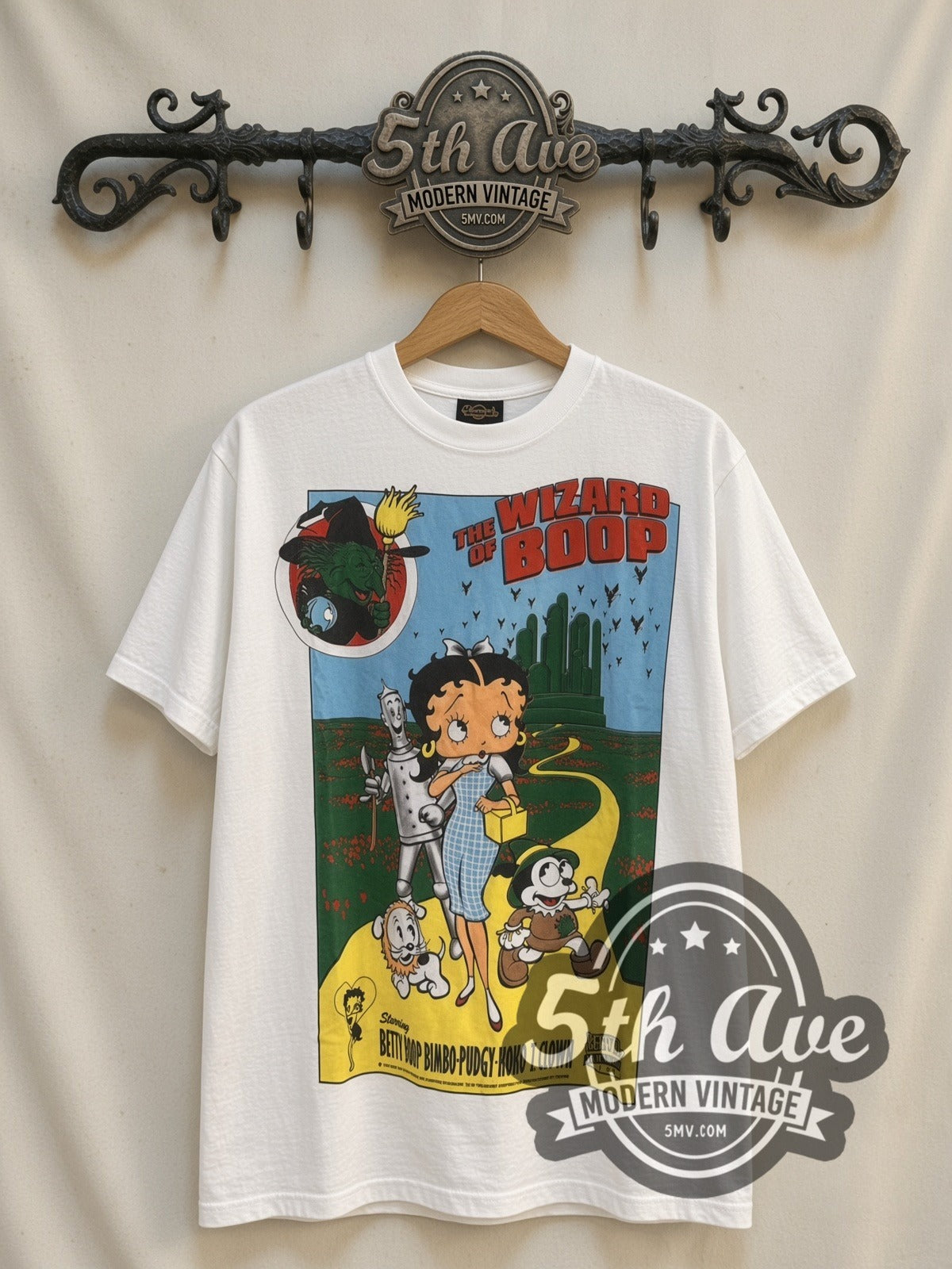 Betty Boop The Wizard of Boop vintage cartoon t-shirt, front view on a display rack