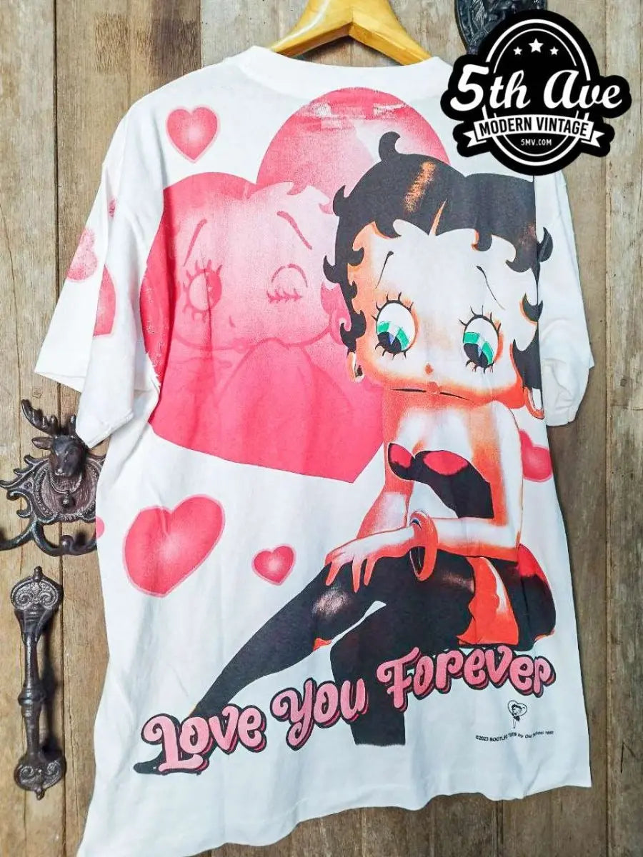 Betty Boop Valentine - AOP all over print New Vintage Animation T shirt - Vintage Band Shirts